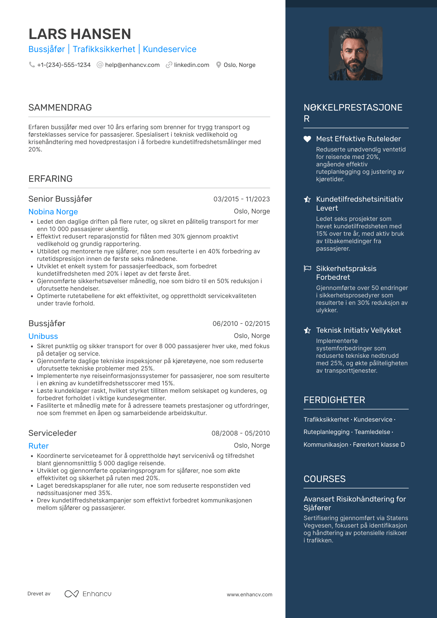 CV for Bussjåfør   helgevakter