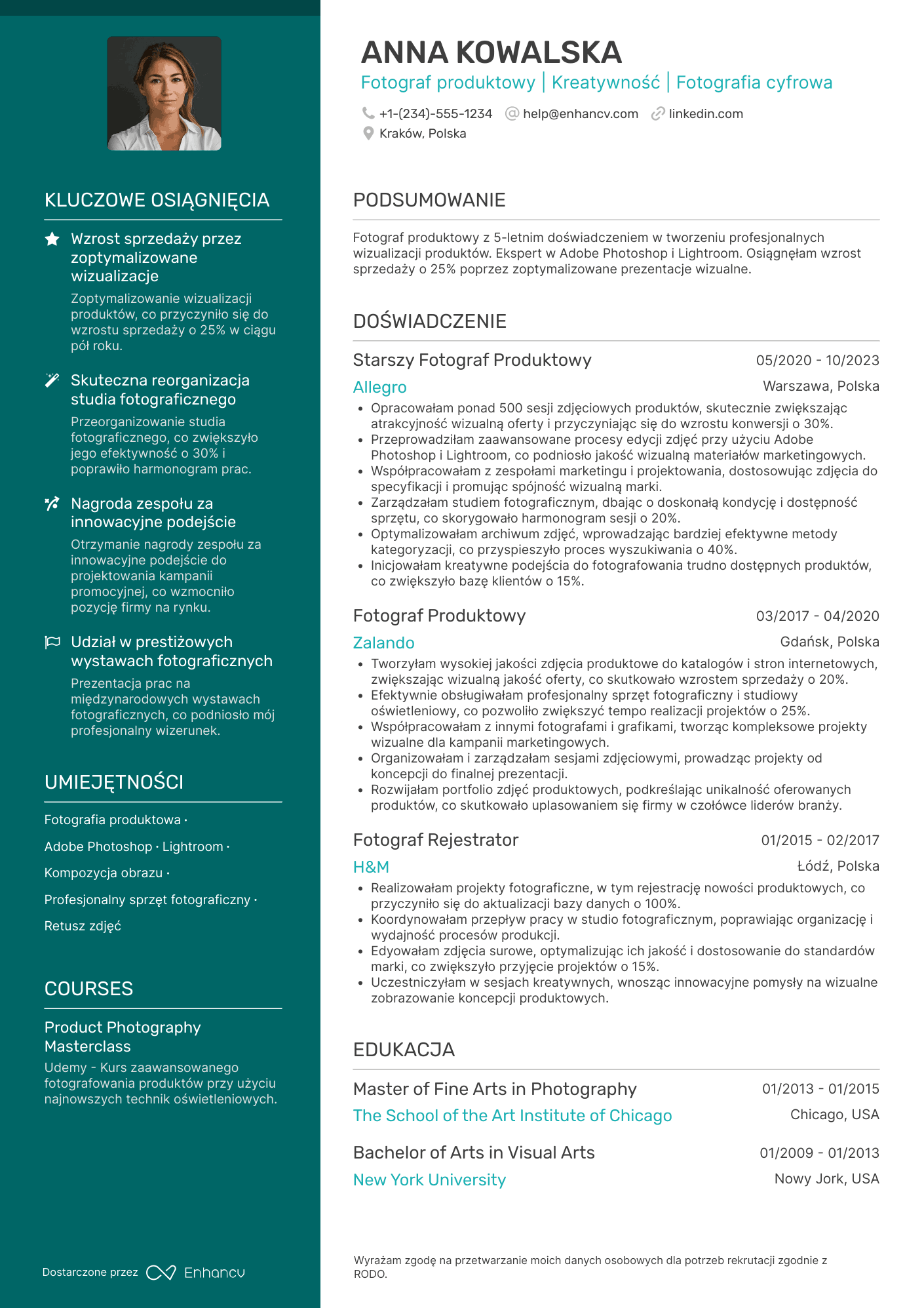 CV dla Fotograf produktowy