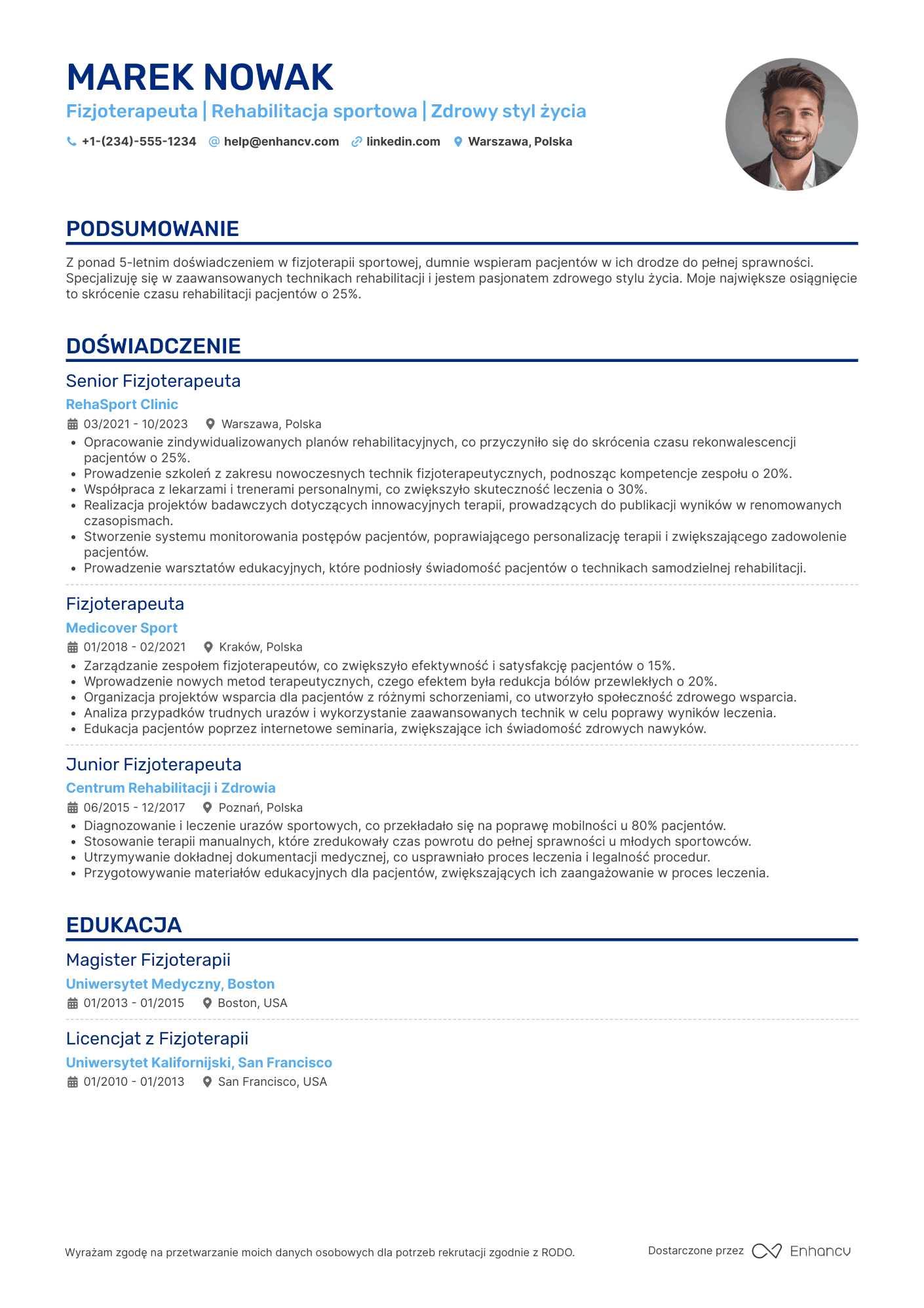 CV dla Fizjoterapeuta w Klinice Sportowej