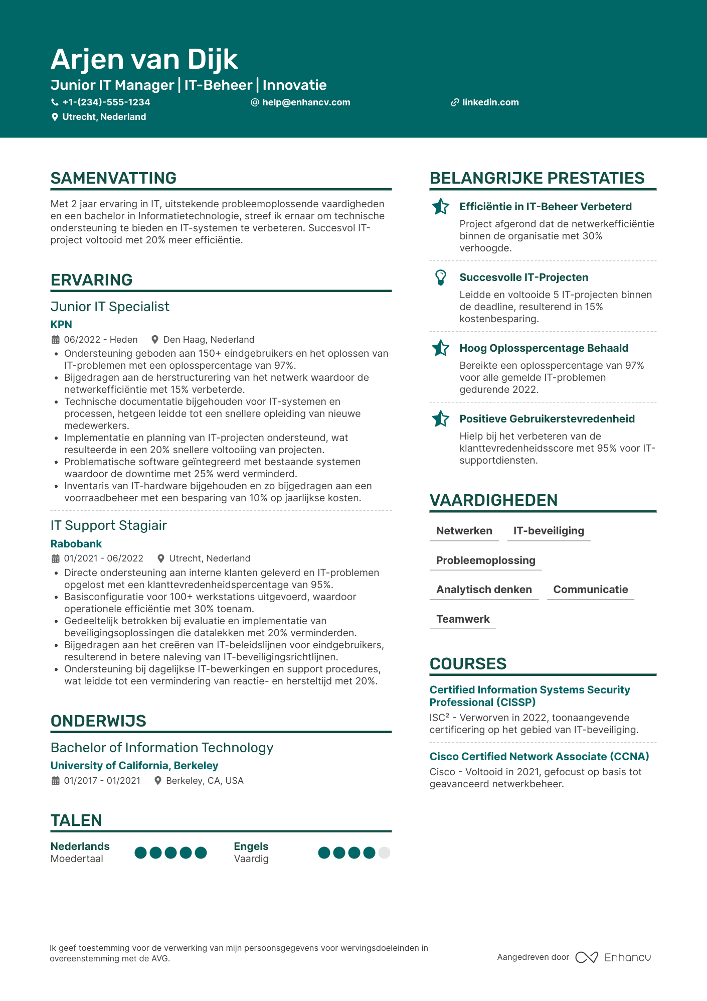 CV voor Junior IT Manager