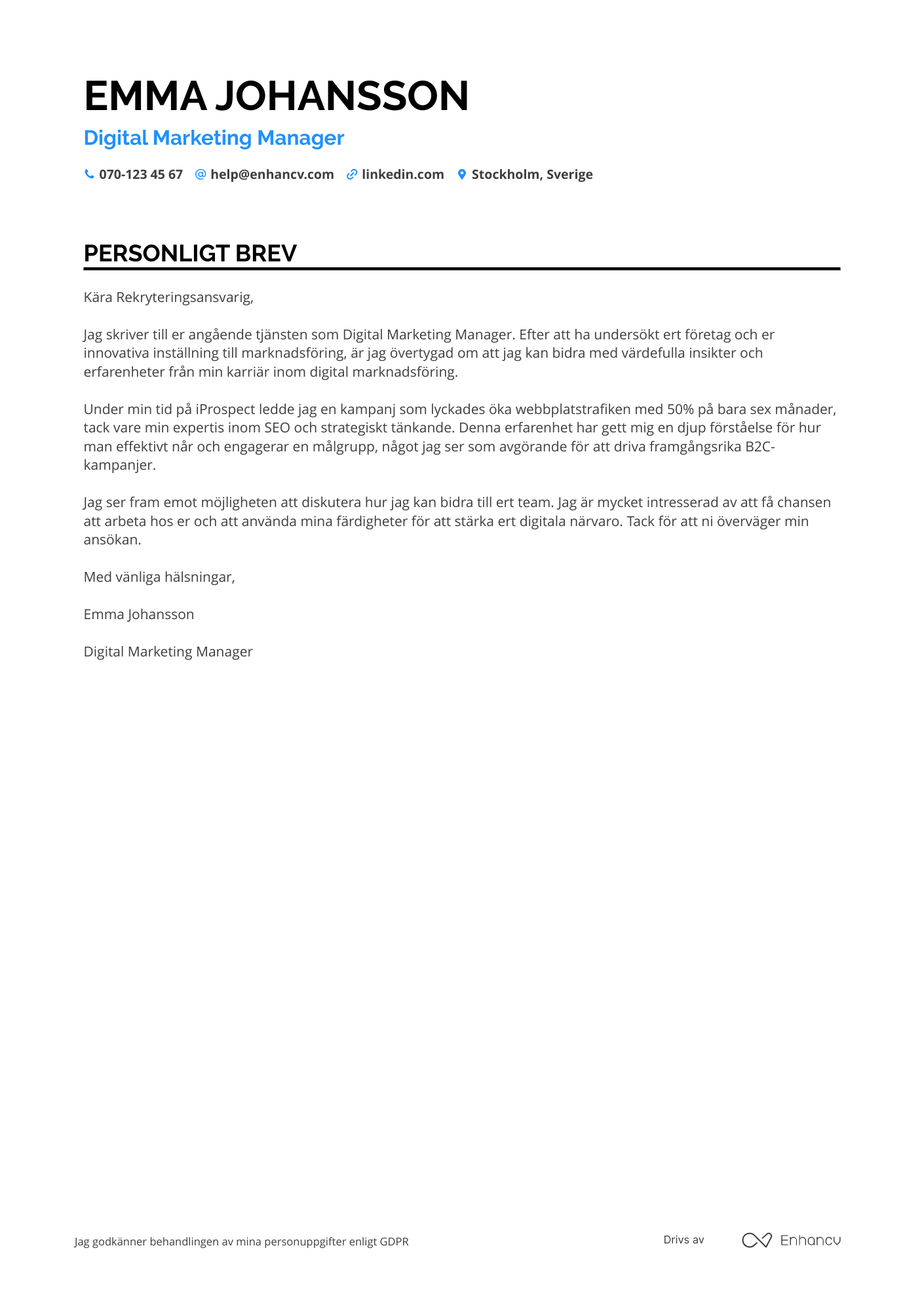 Personligt brev för Digital Marketing Account Manager