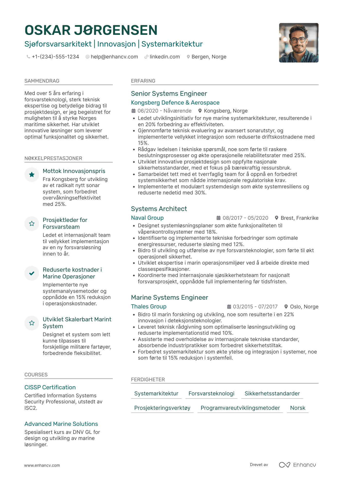 CV for Sjøforsvarsarkitekt i Marinen