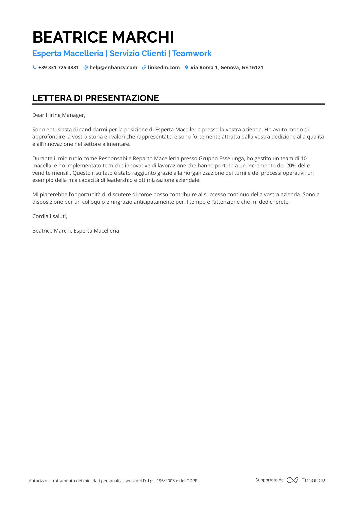 Responsabile del Reparto Carni di Supermercato
