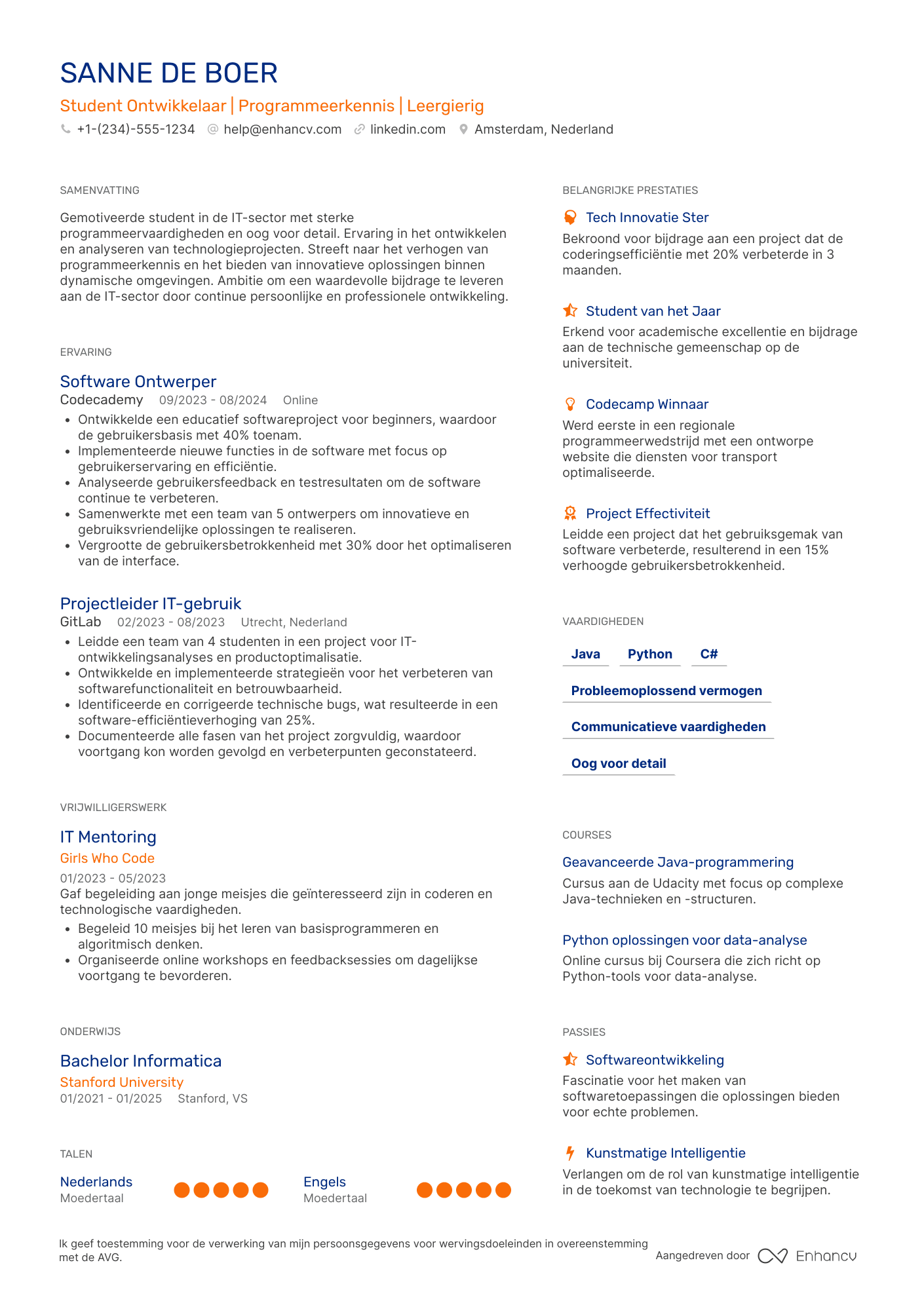 CV voor Student Ontwikkelaar