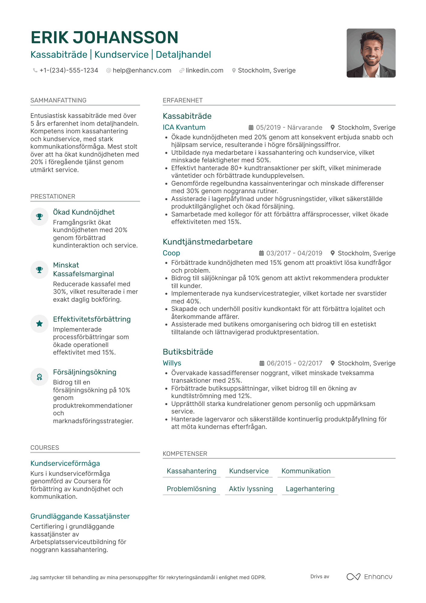 CV för Kassabiträdehandler