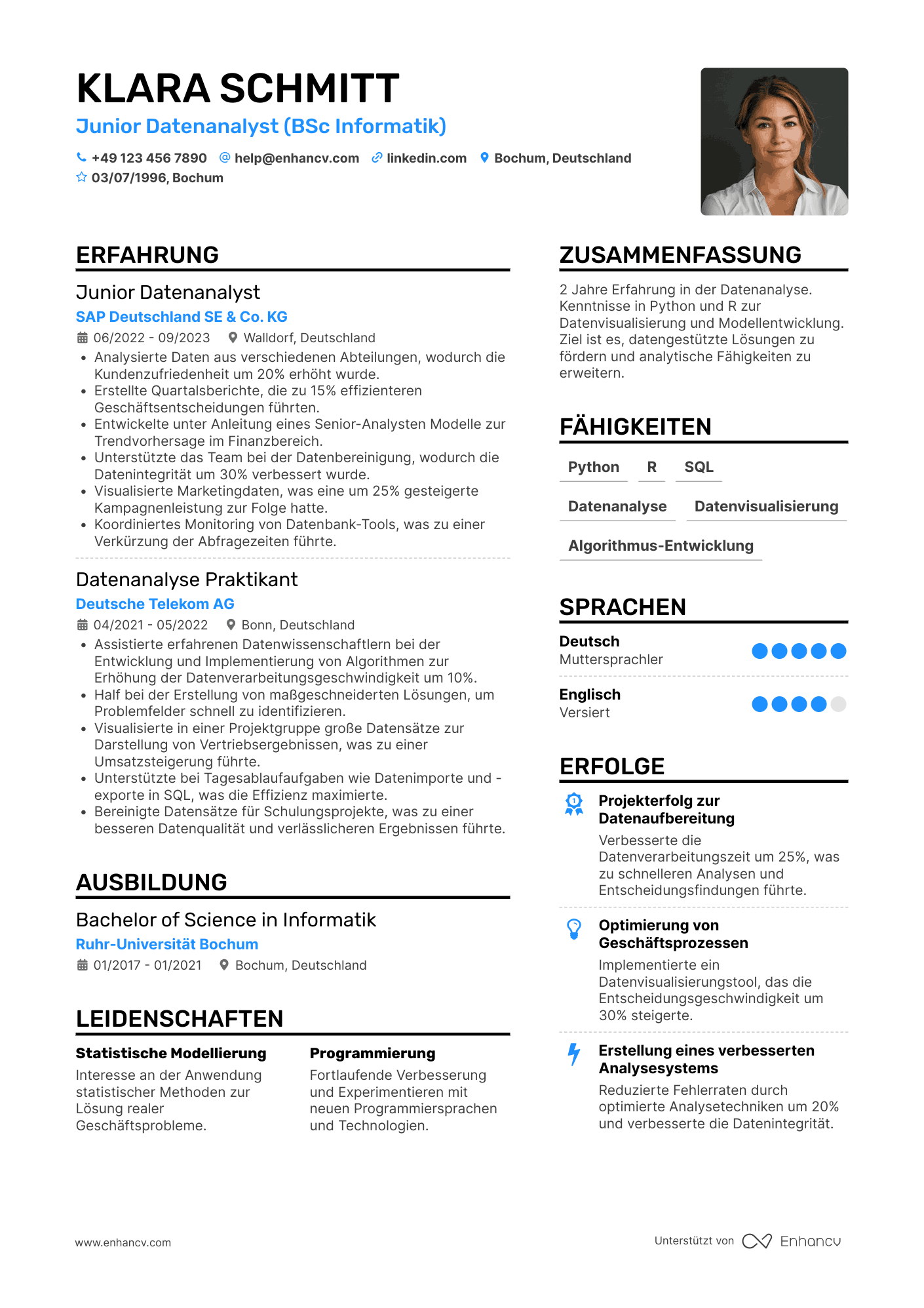 Lebenslauf als Junior Datenwissenschaftler