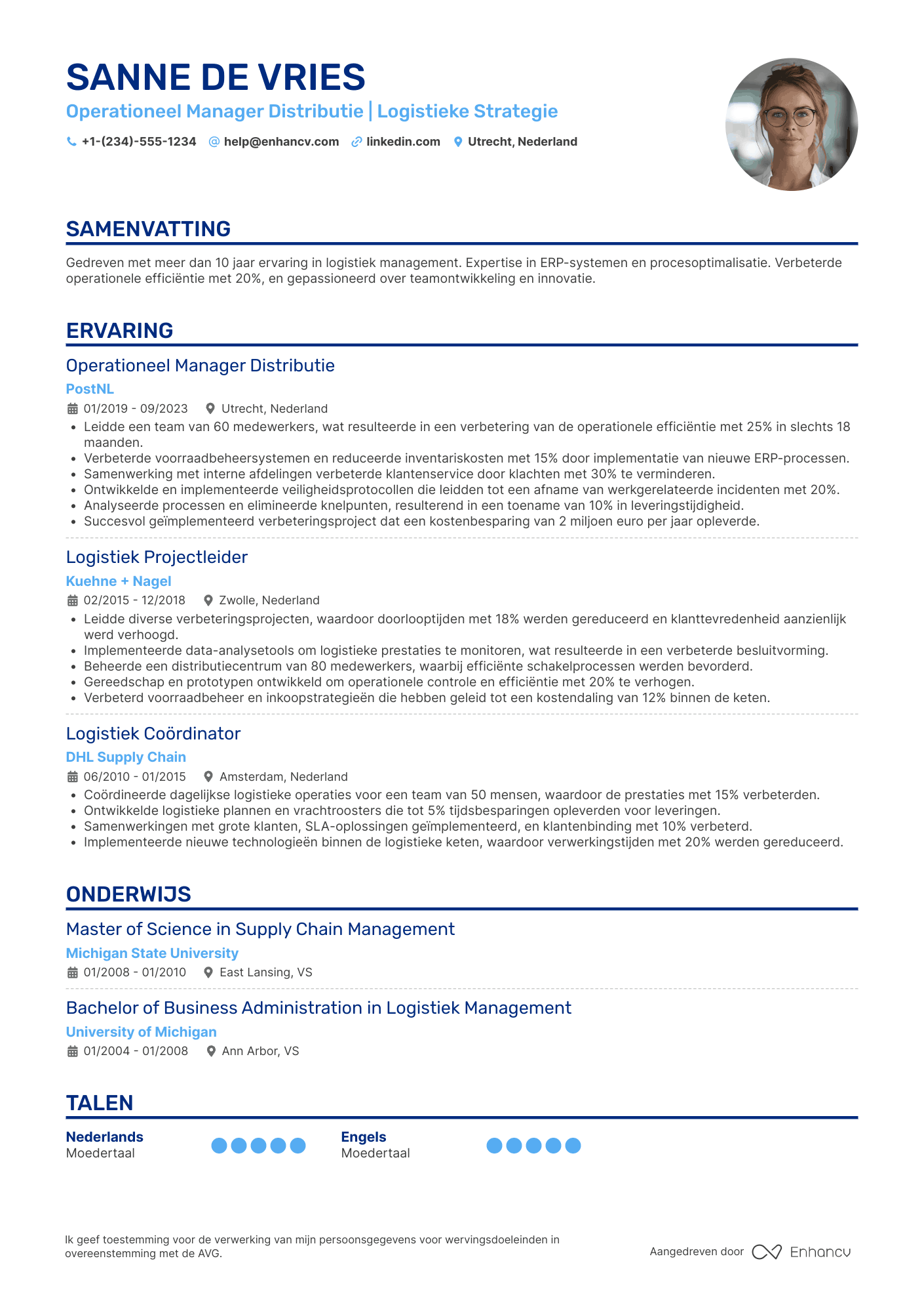 CV voor Operationeel Manager Distributie