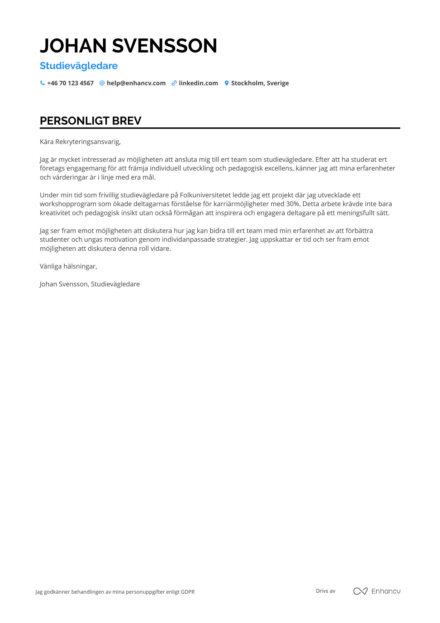 Personligt brev för Student Advisor