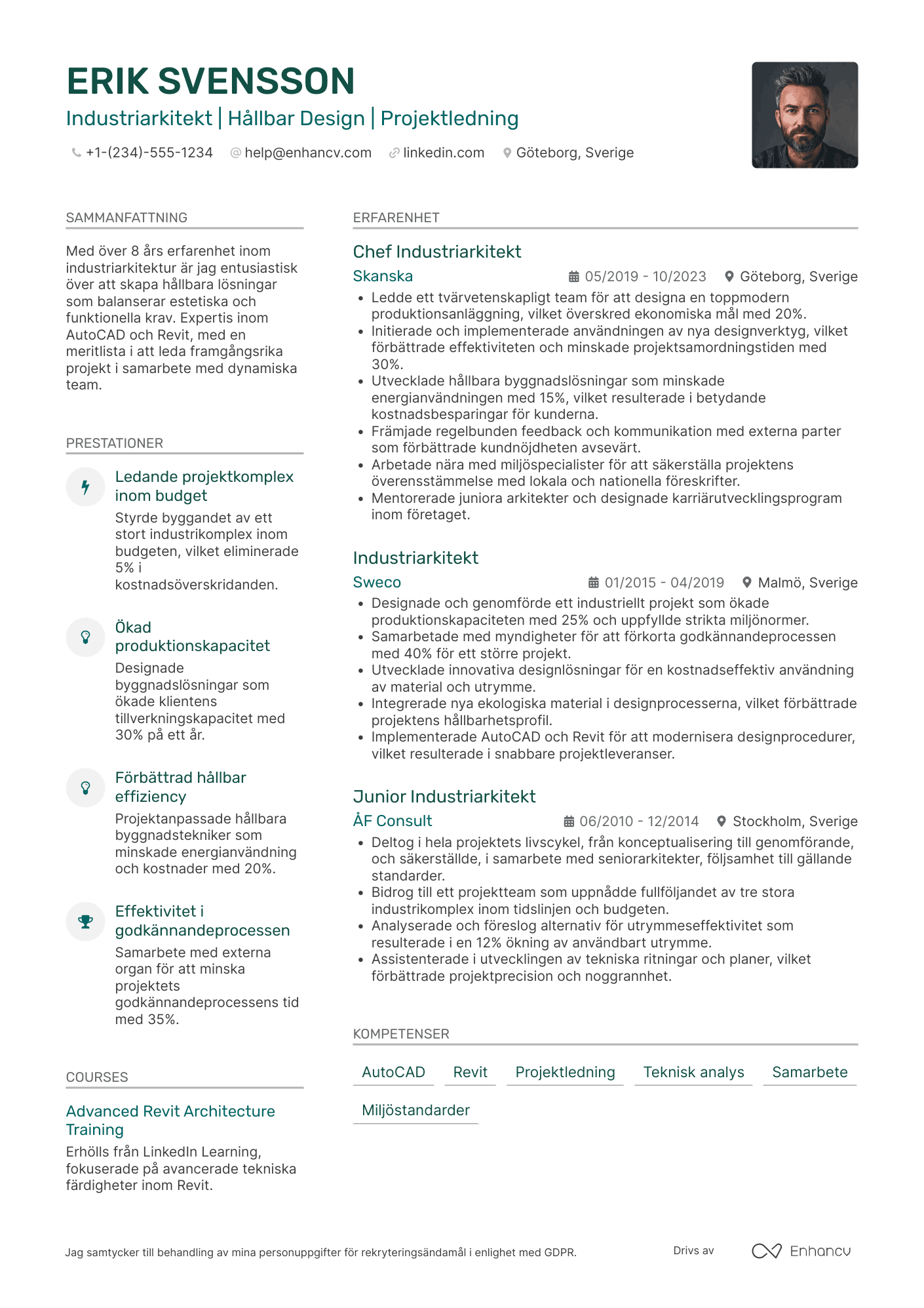 CV för Industriarkitekt