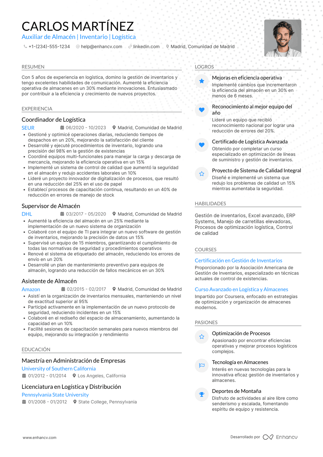 CV para auxiliar de almacén (warehouse worker)