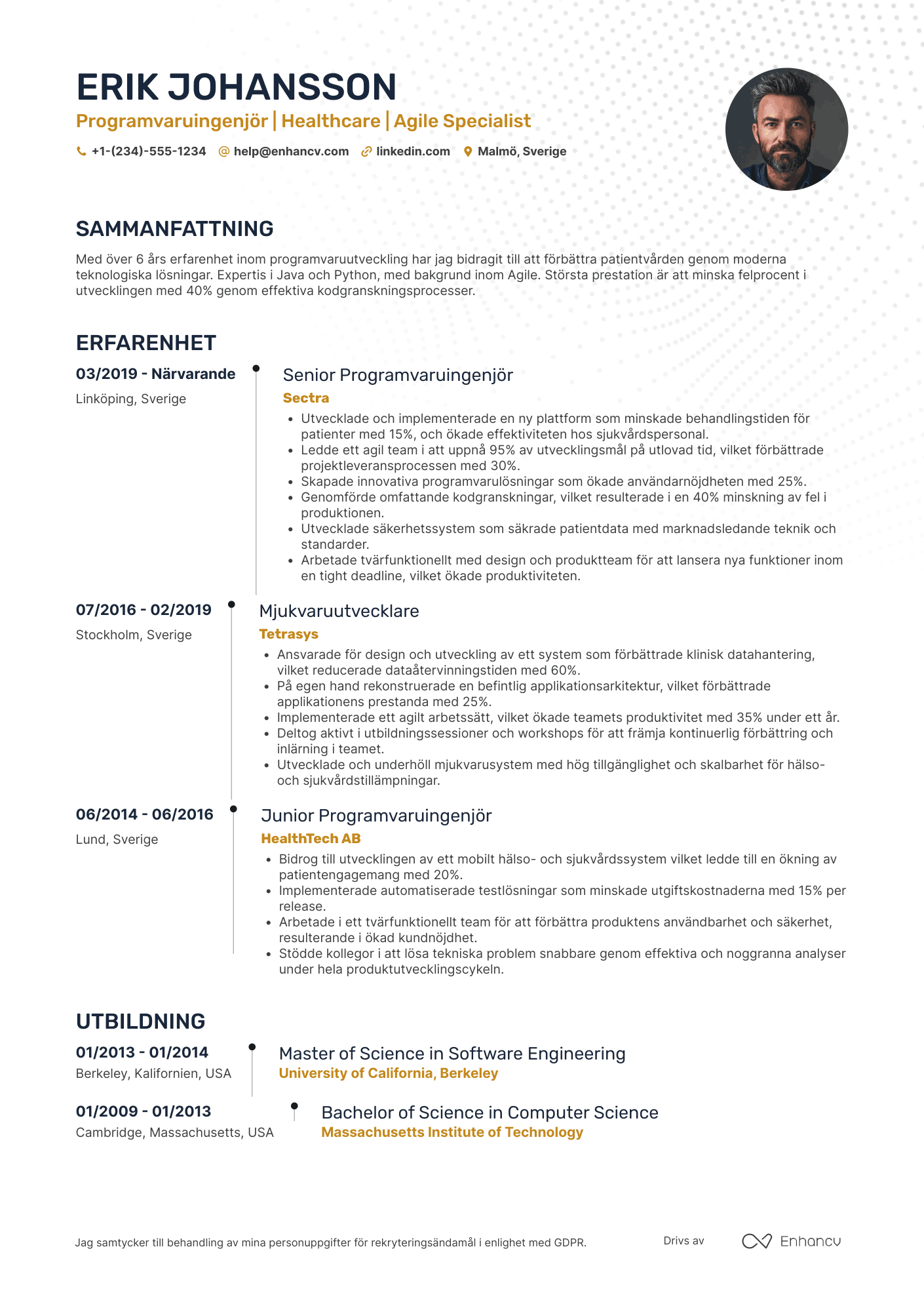 CV för Programvaruingenjör inom healthcare