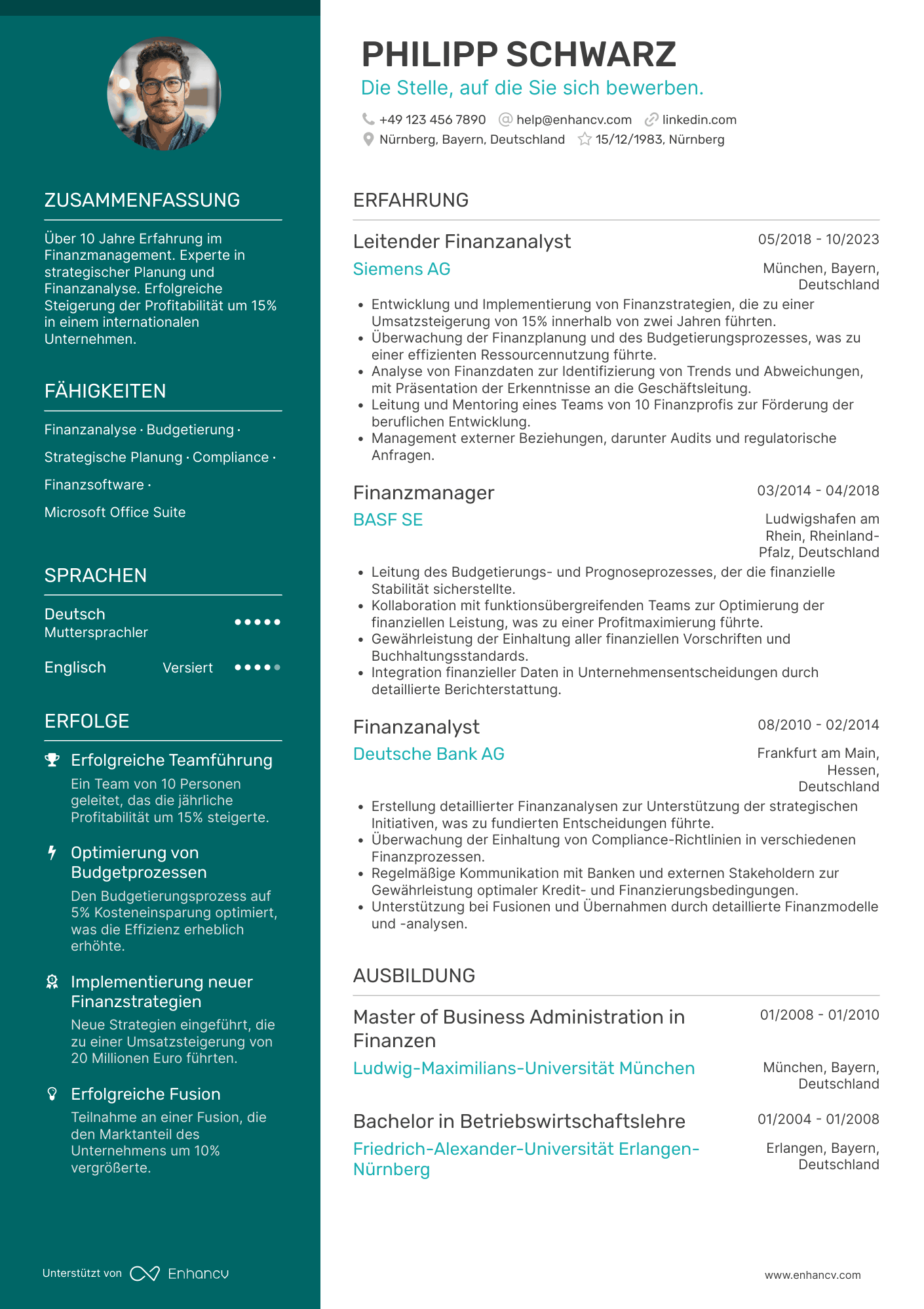 Lebenslauf als Senior Finanzwesen Manager
