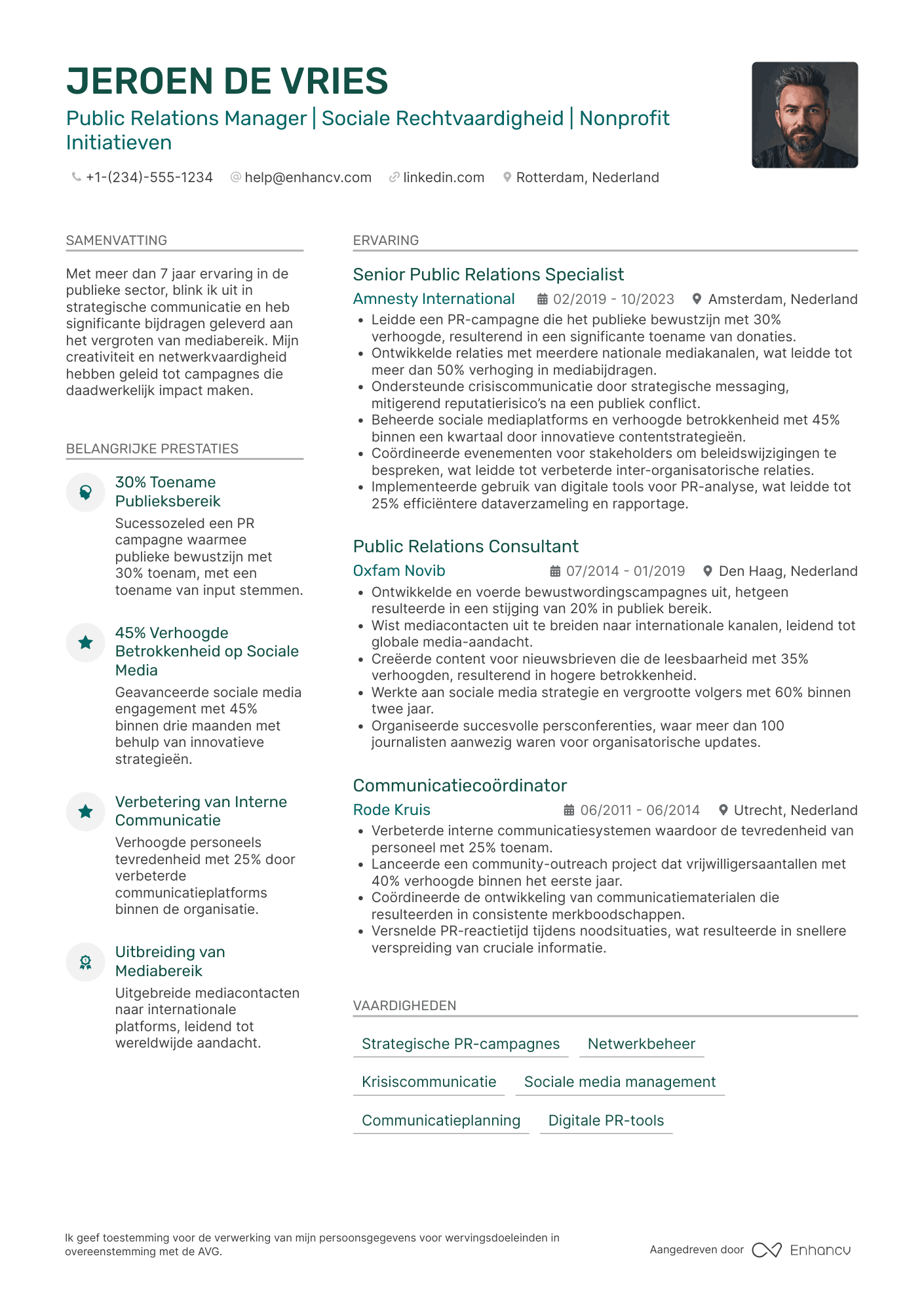 CV voor Public Relations Manager for Nonprofits