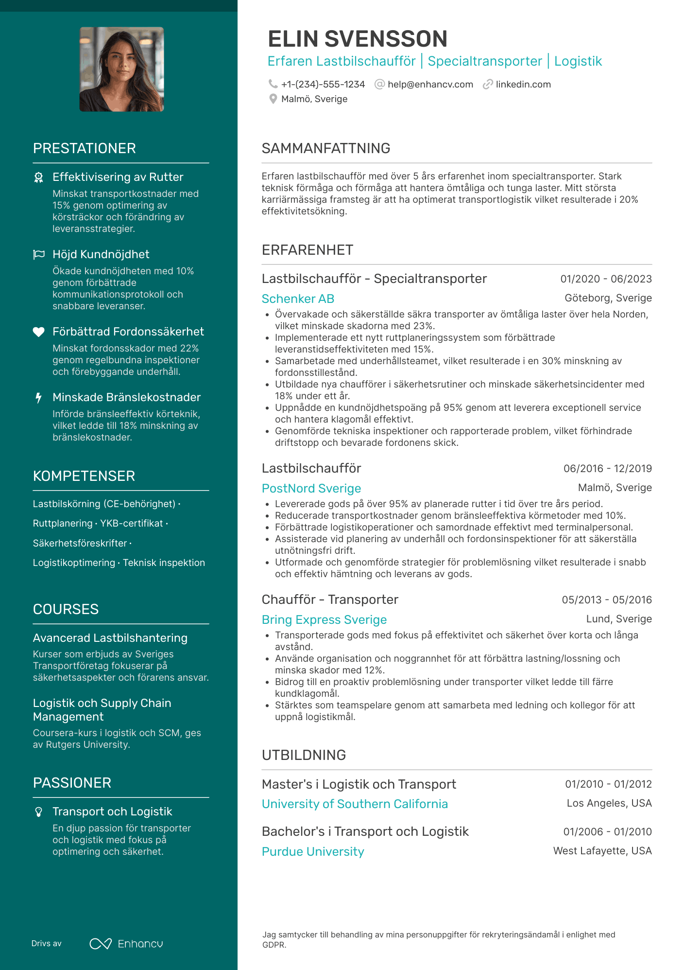 CV för Lastbilschaufför med specialtransport