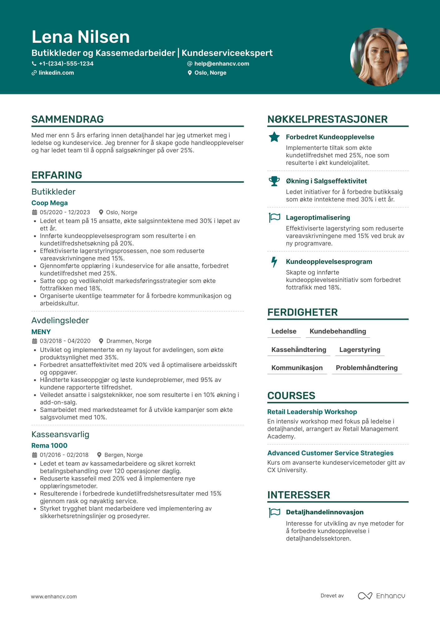 CV for Butikkleder og Kassemedarbeider