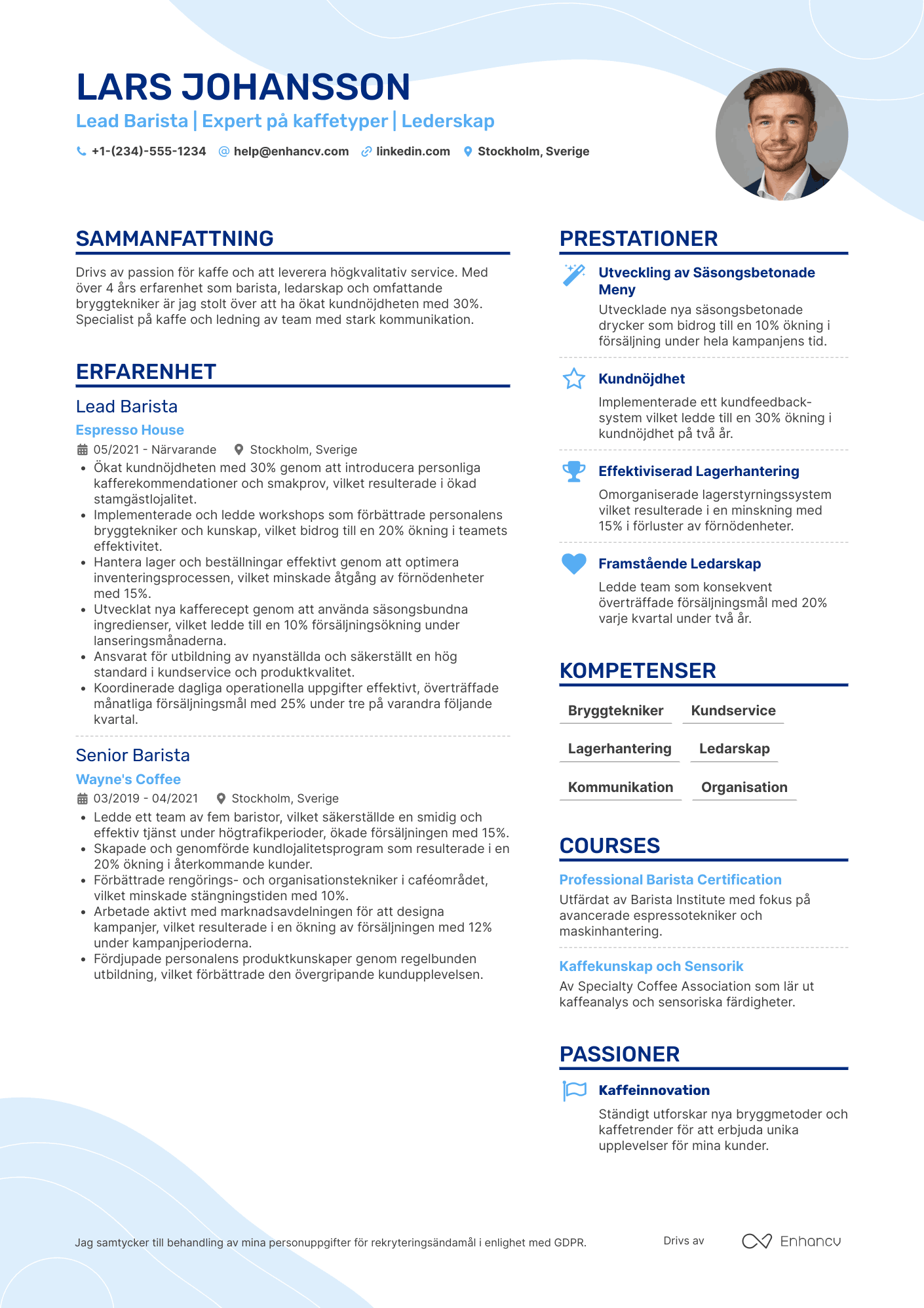 CV för Lead Barista