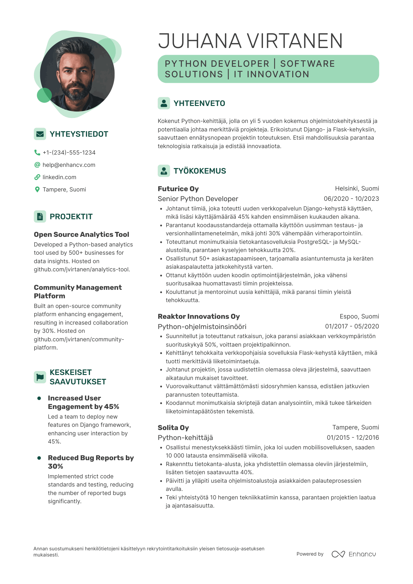 Nykyaikainen CV pohja