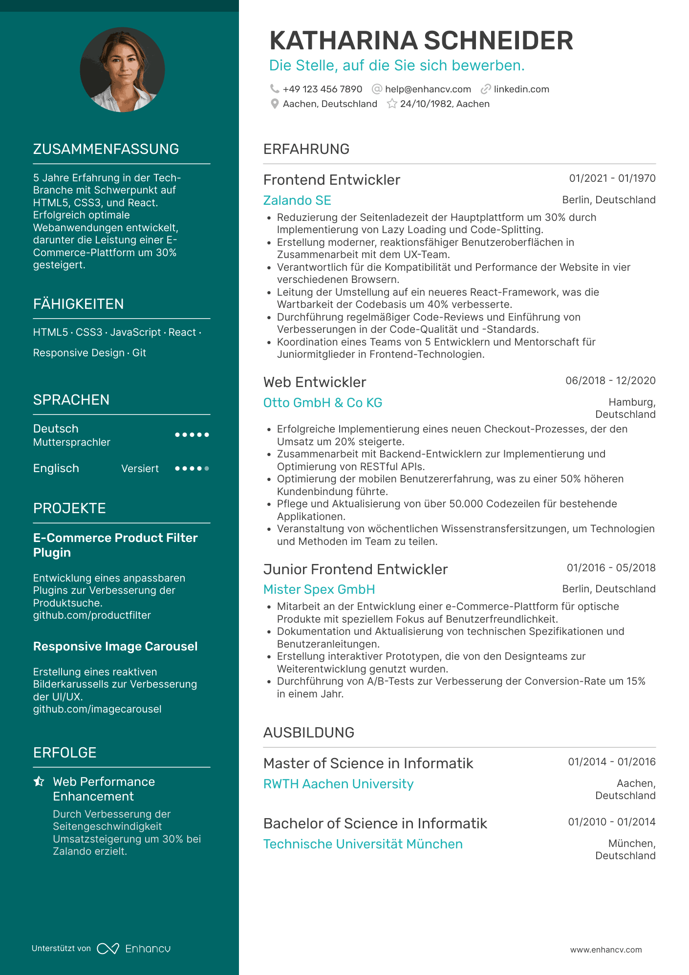 Lebenslauf in Frontend Entwickler im E Commerce