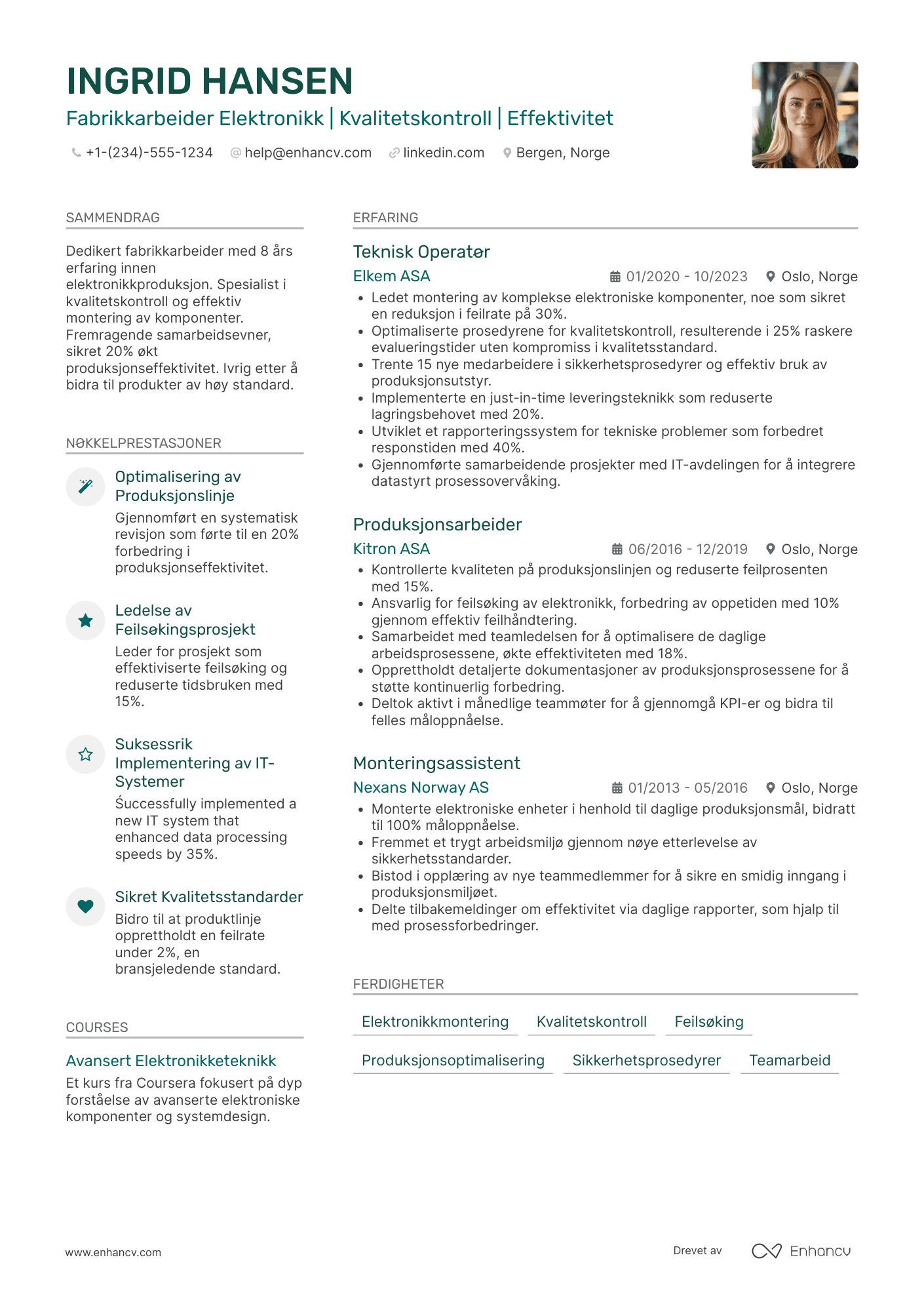 CV for Fabrikkarbeider Elektronikk