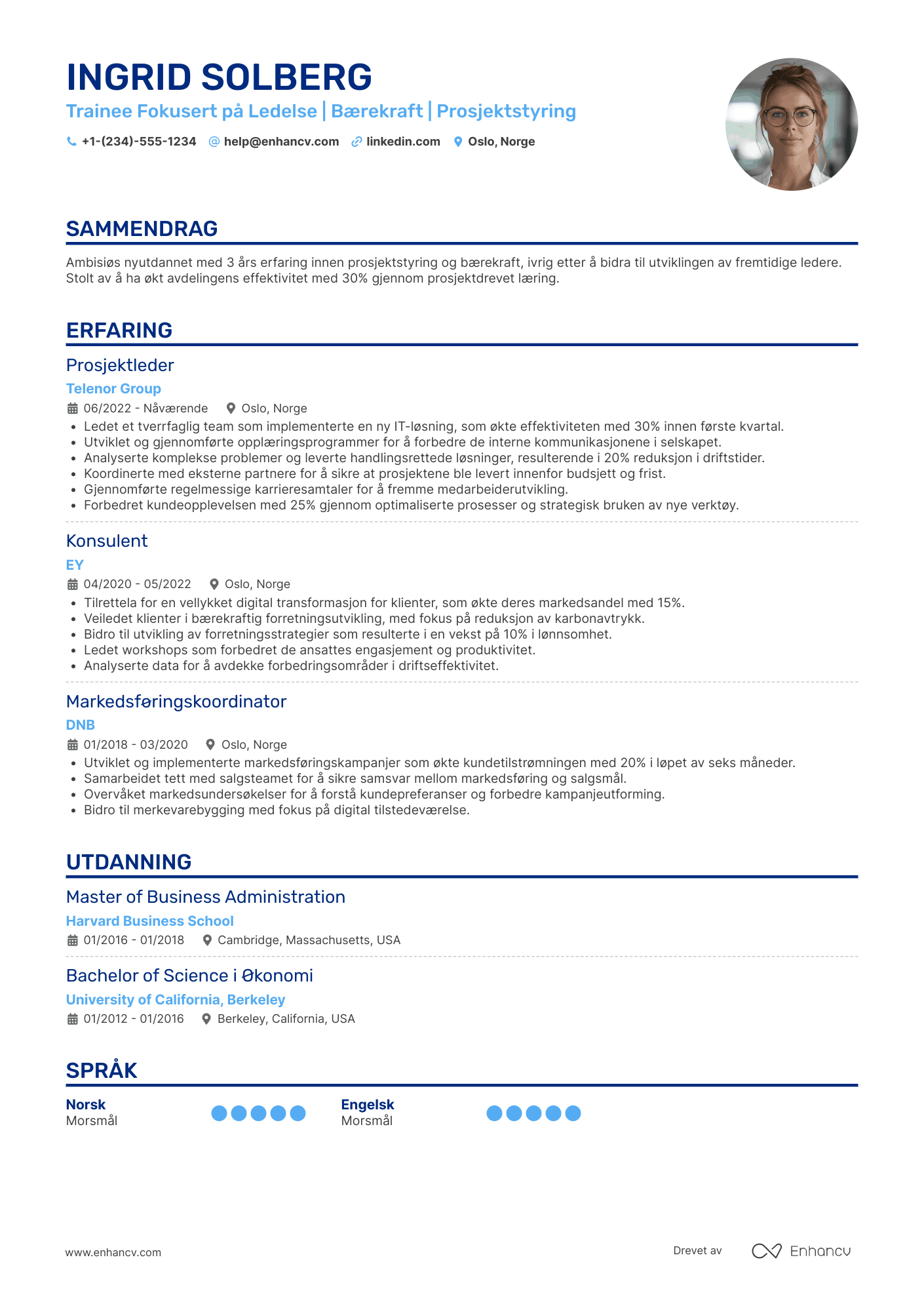 CV for Nyutdannede Trainee i ledelsesprogram