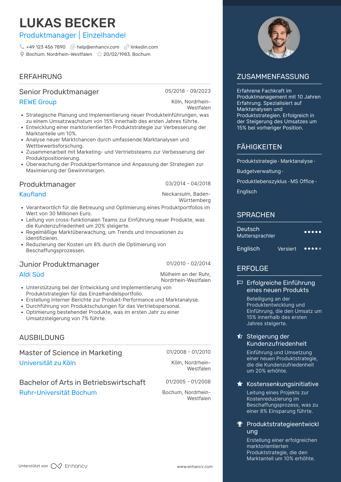 Lebenslauf in Produktmanager im Einzelhandel