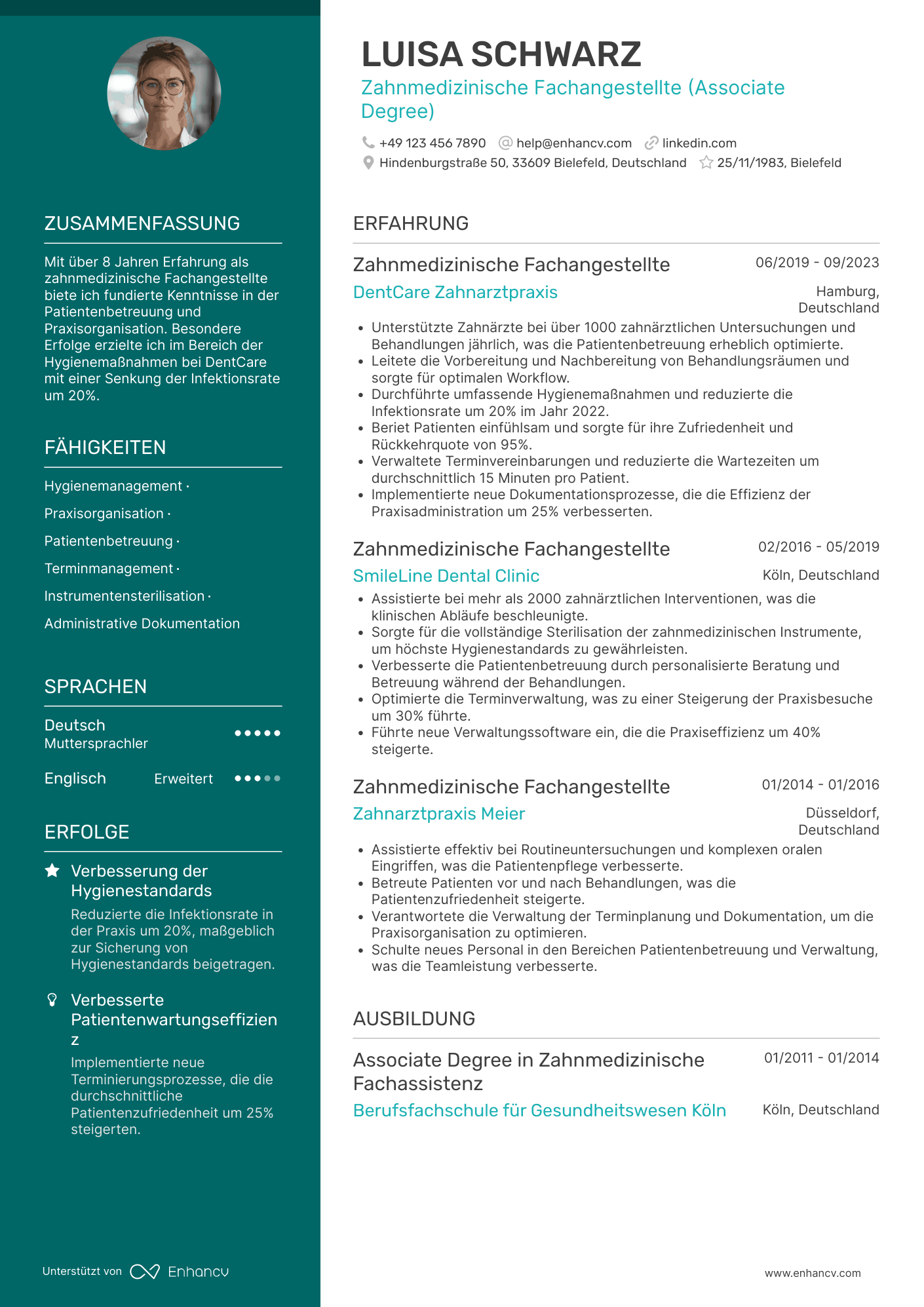 Lebenslauf in Zahnarzthelferin in der Bundeswehr