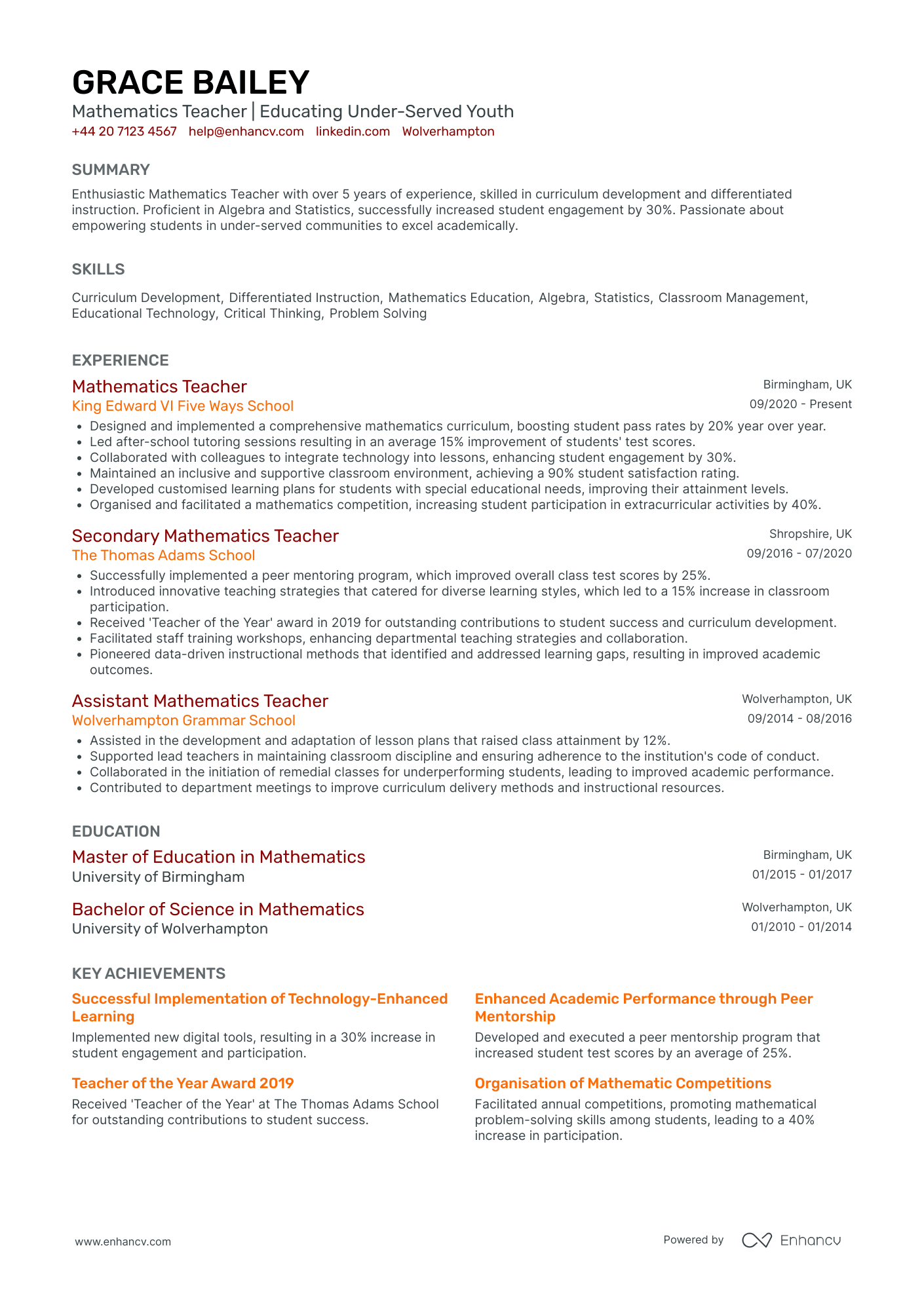 Math Remedial Teacher CV Examples