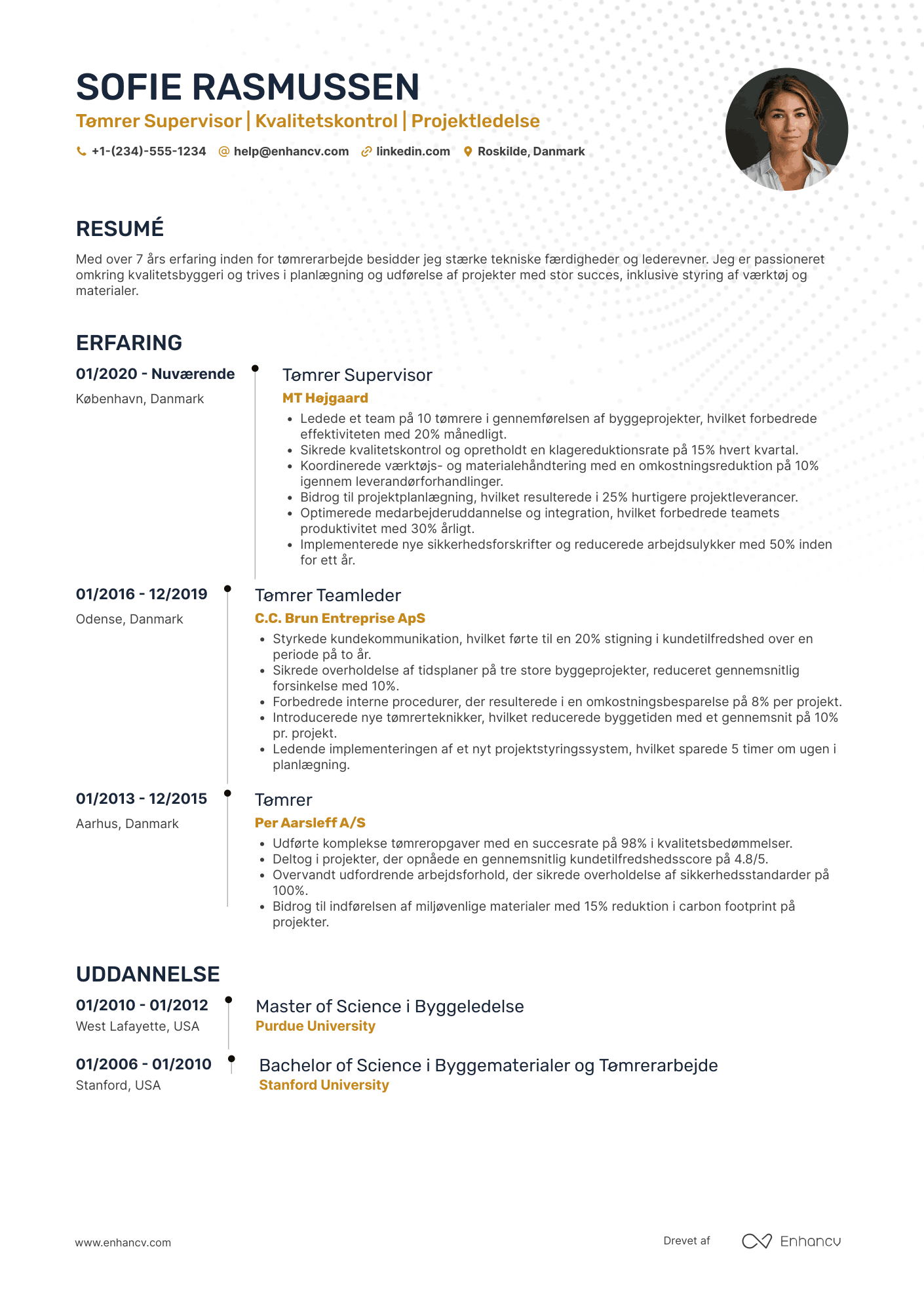 CV til Tømrer Supervisor