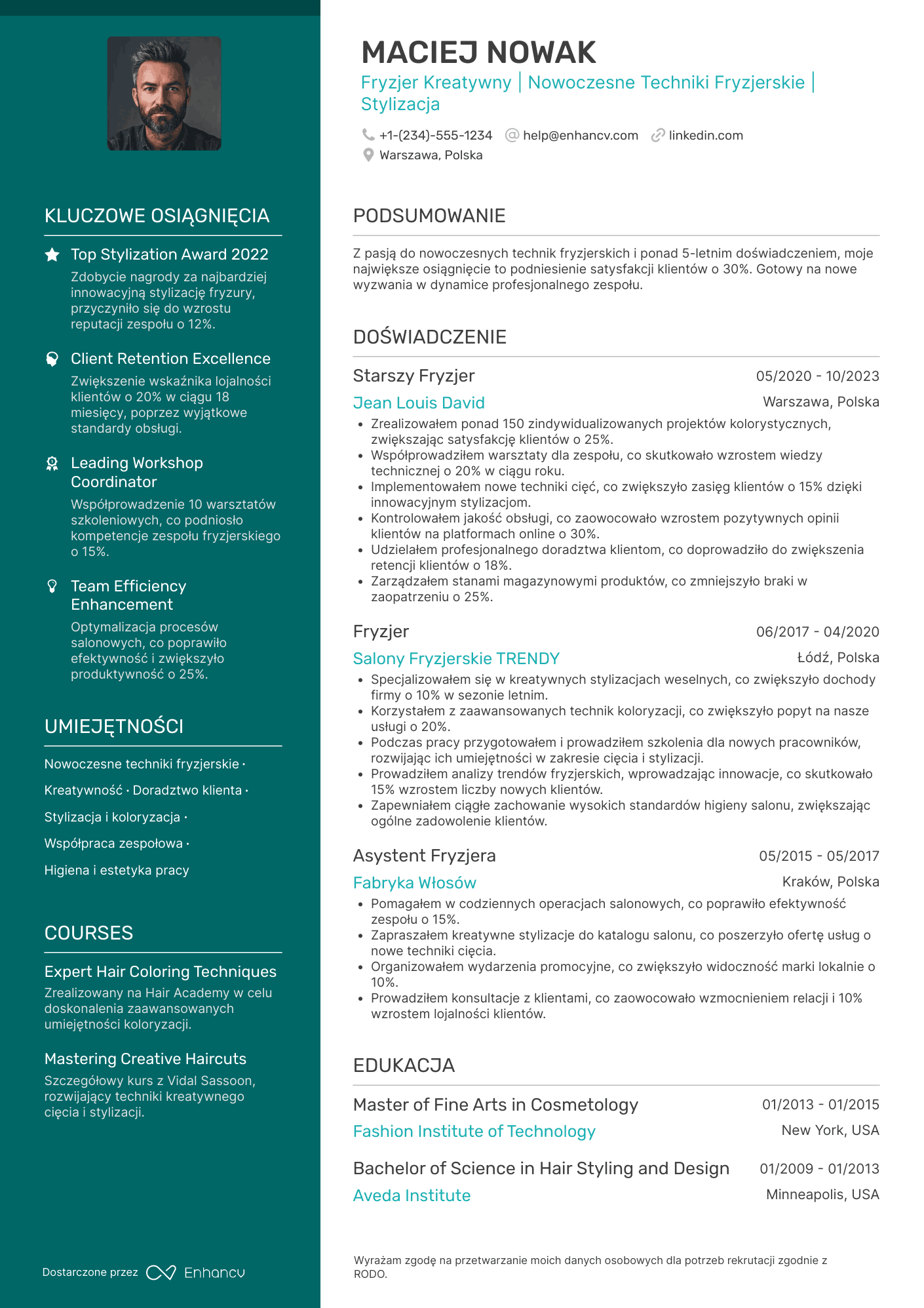 CV dla Fryzjer Kreatywny