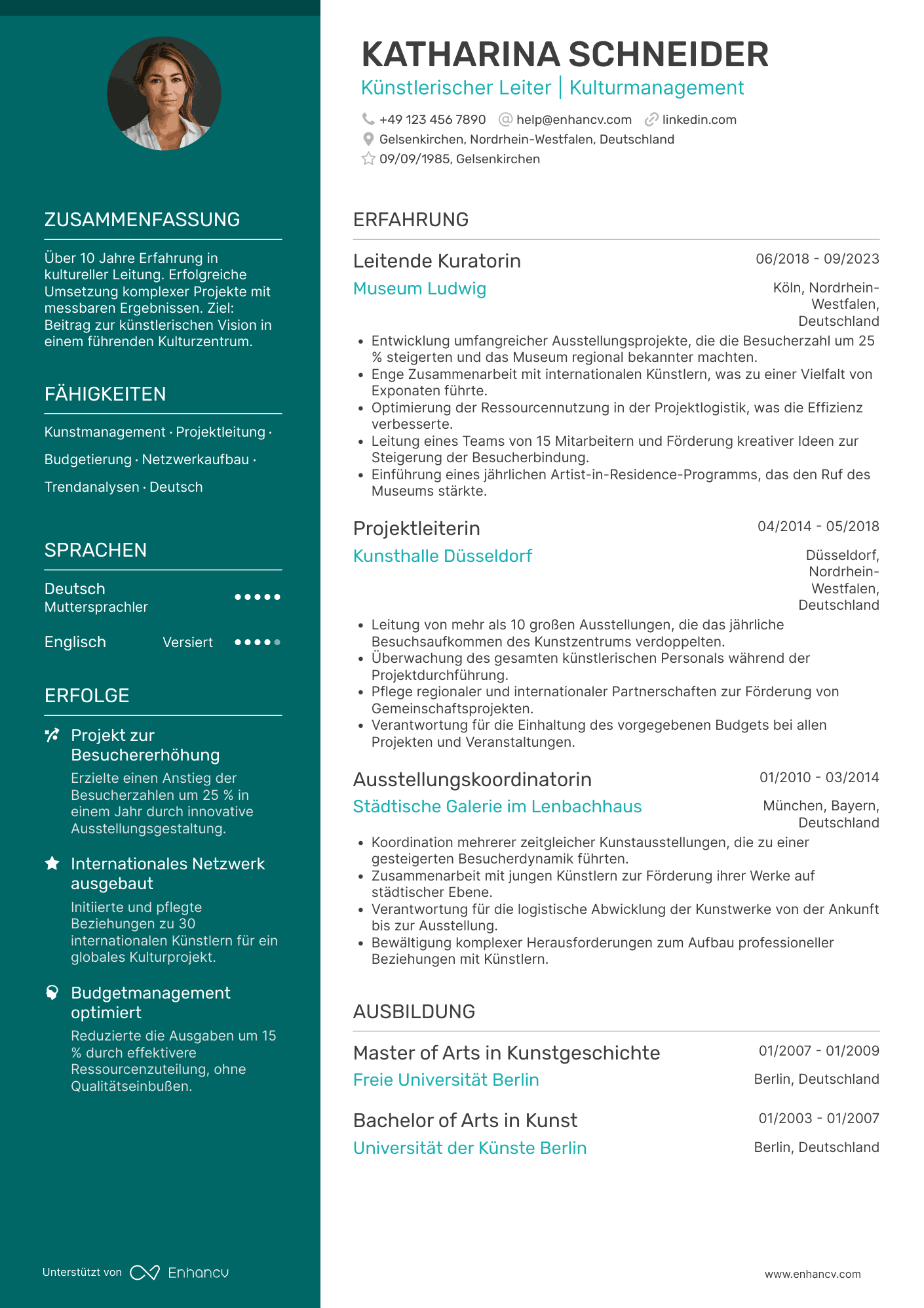 Lebenslauf als Künstlerischer Direktor