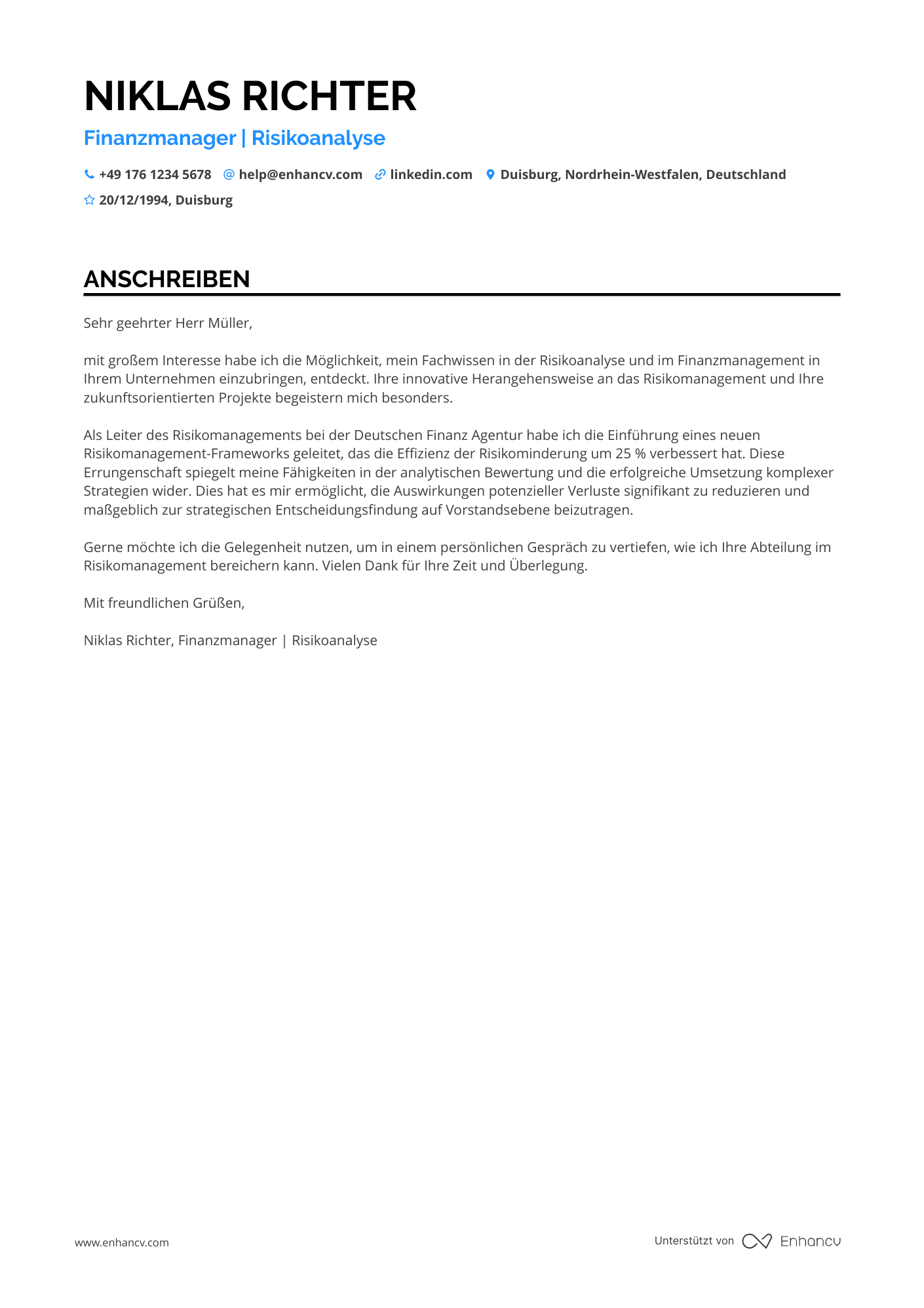 Finanzvorstand für Risikomanagement