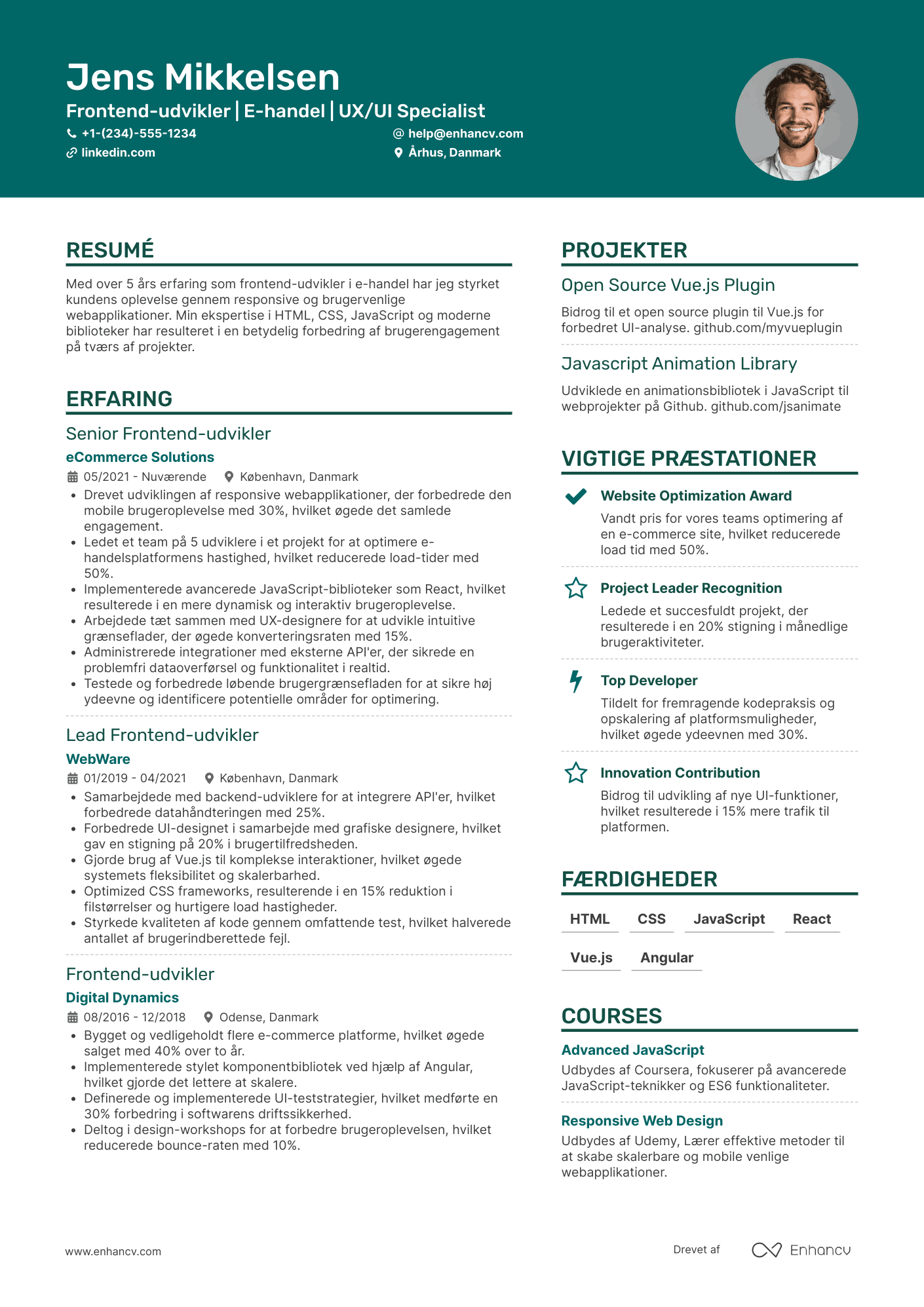 CV til Frontend udvikler i e handel