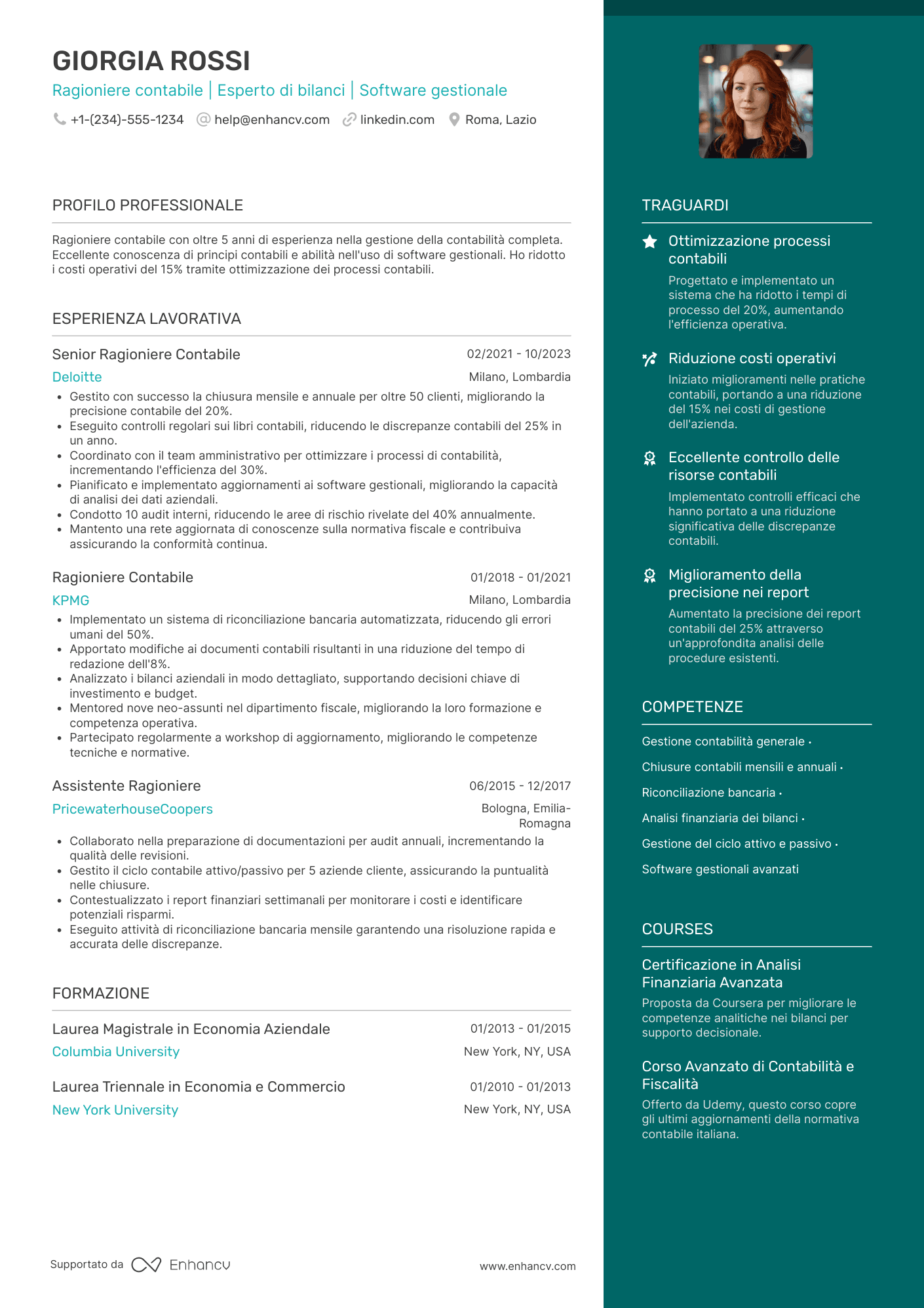Curriculum vitae ragioniere contabile con 5 anni di esperienza