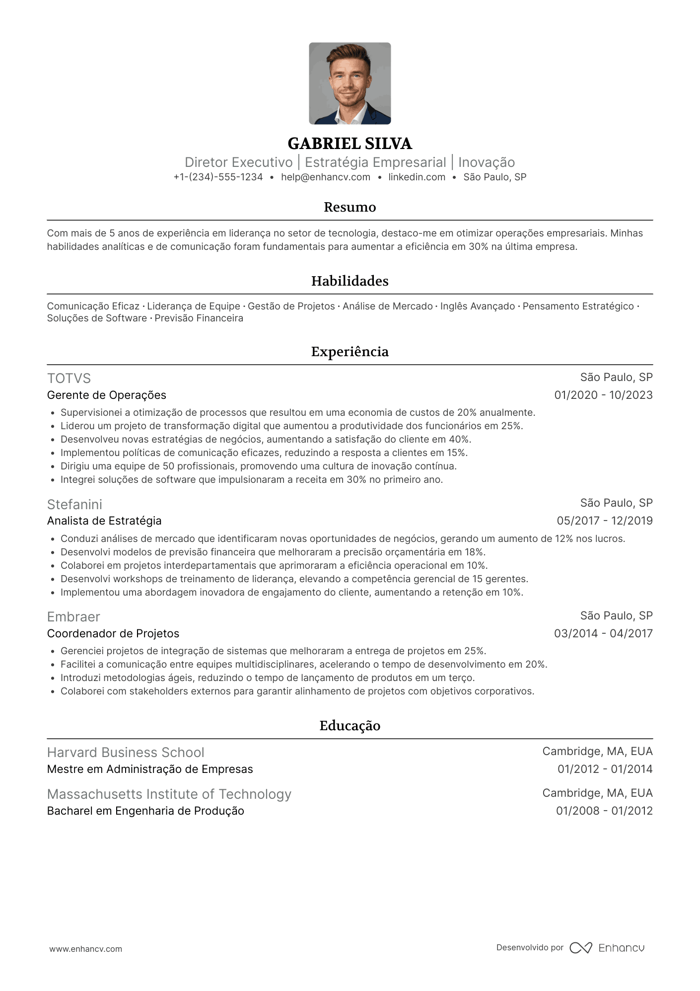 Currículo de diretor executivo iniciante