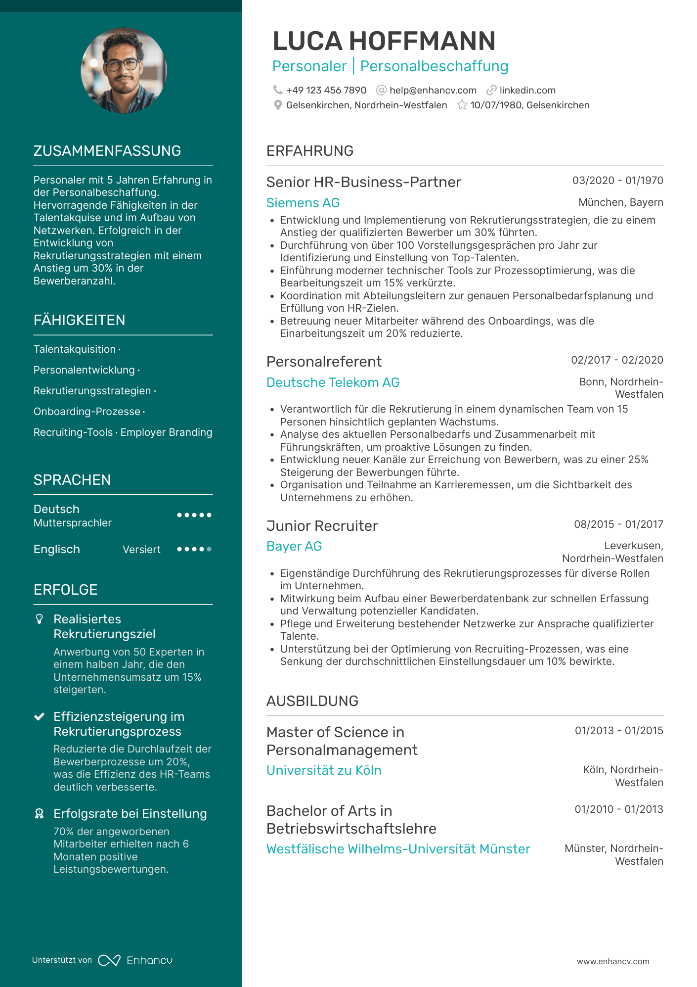 Lebenslauf als Personaler für Personalbeschaffung