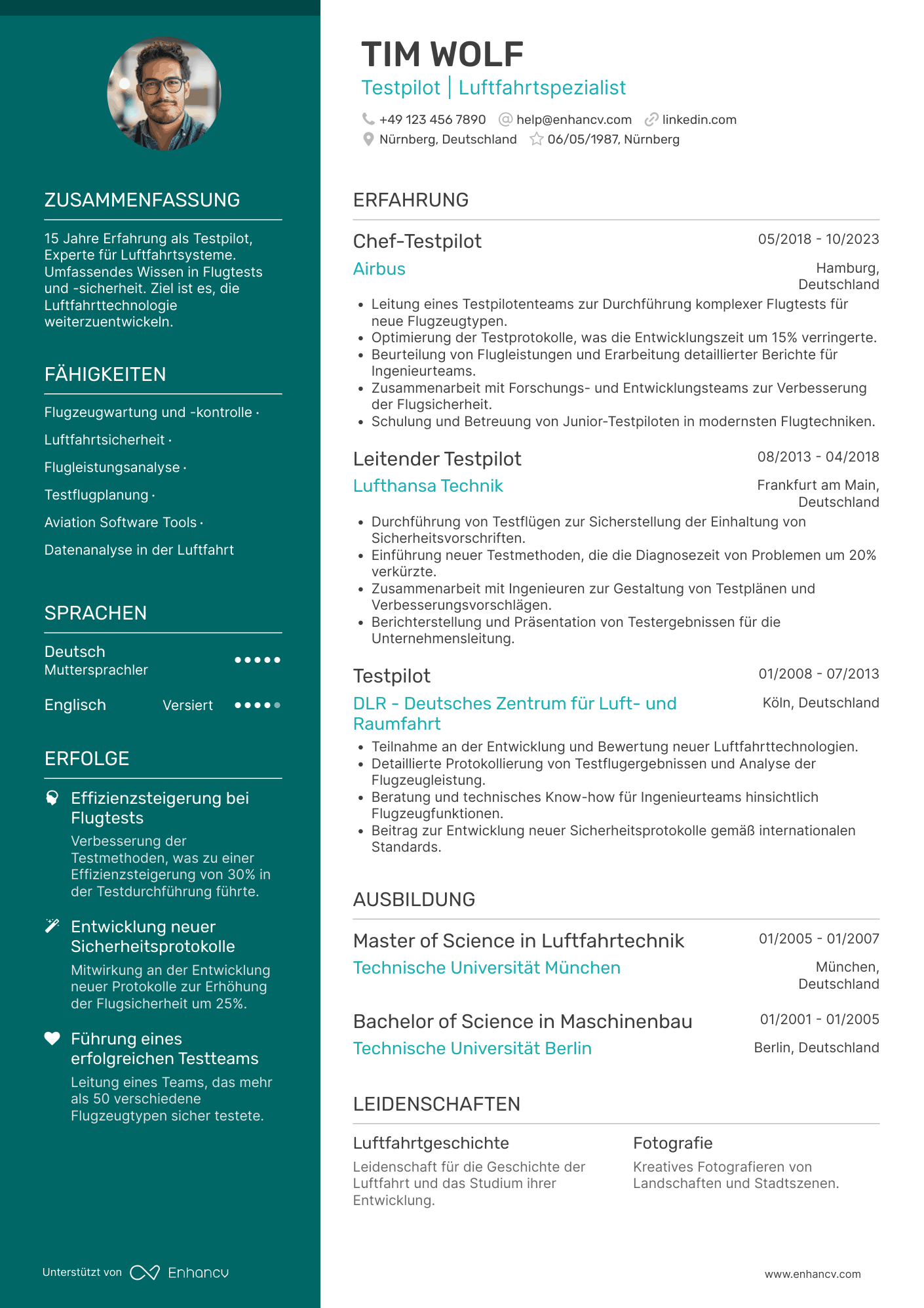 Lebenslauf als Testpilot