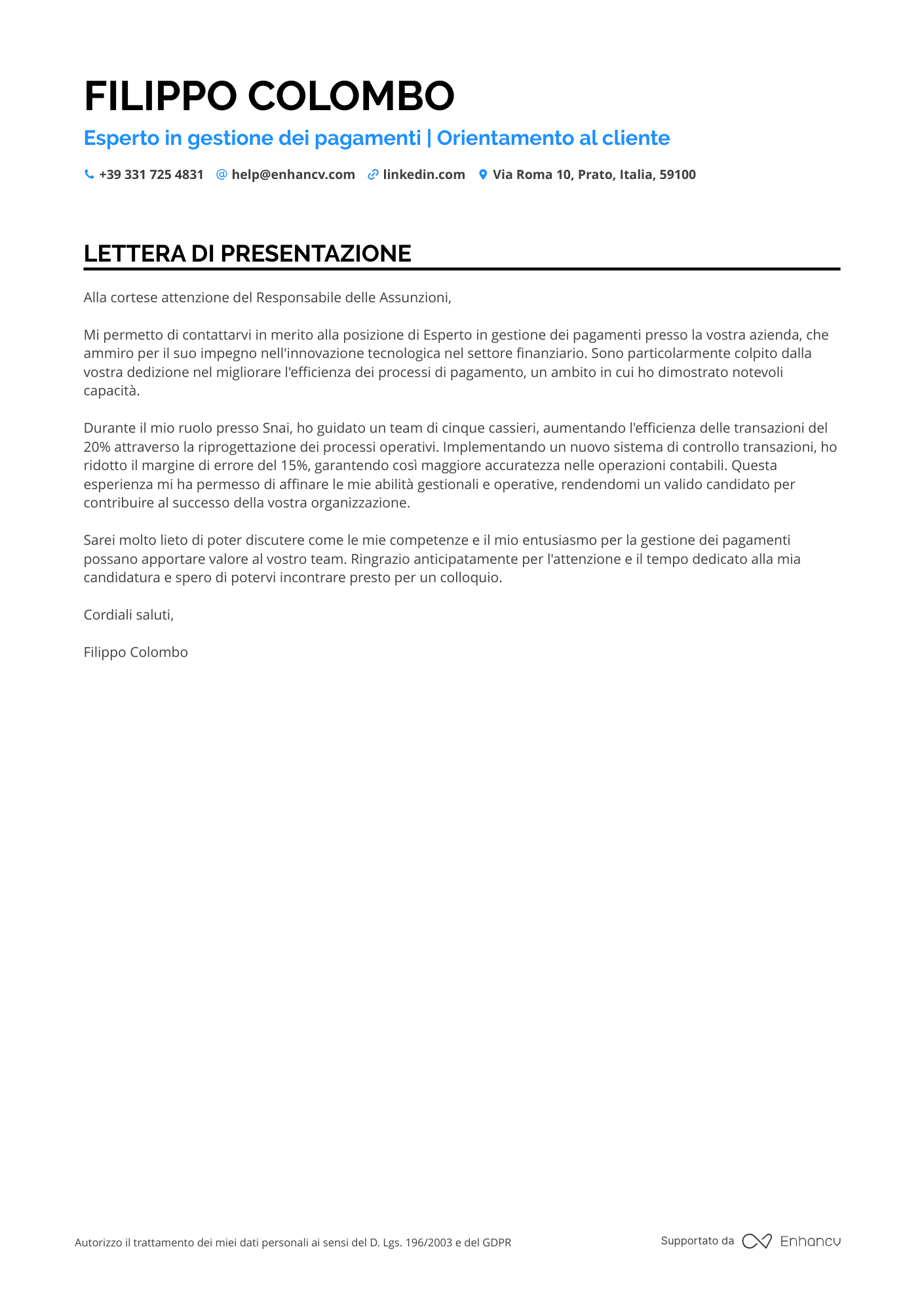 Cassiera Prima Esperienza