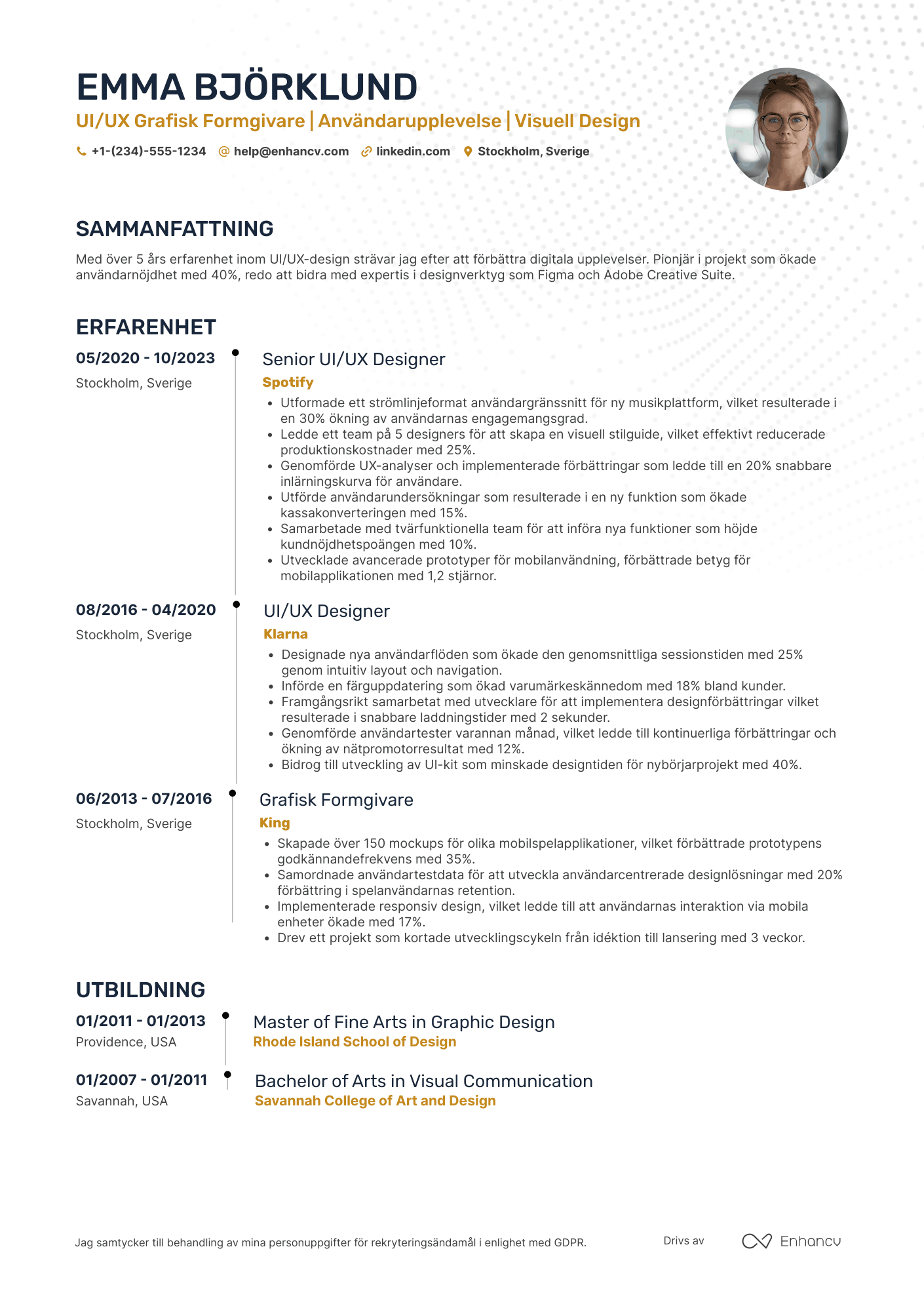 CV för UI/UX Grafisk Formgivare