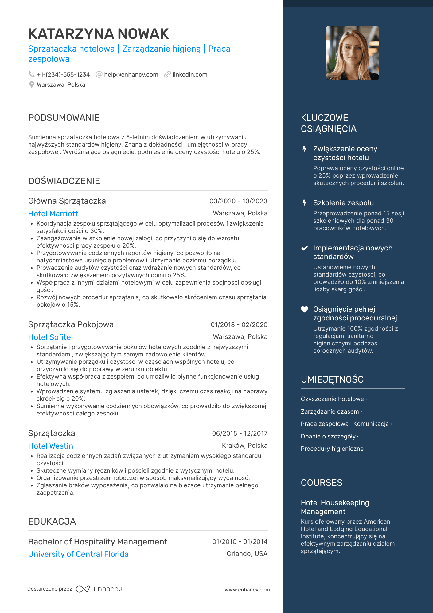 CV dla Sprzątaczka hotelowa