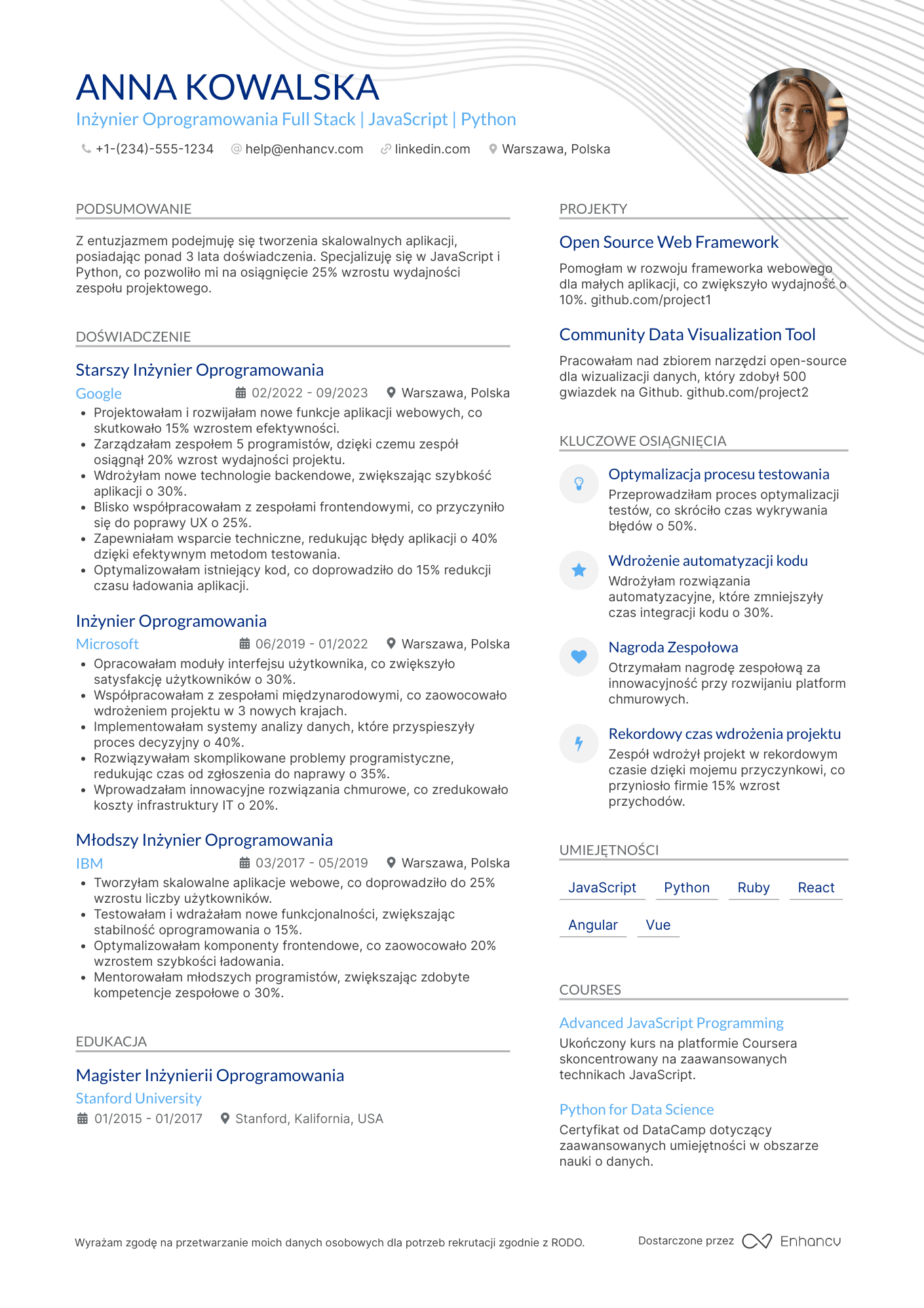 CV dla Full Stack Software Engineer