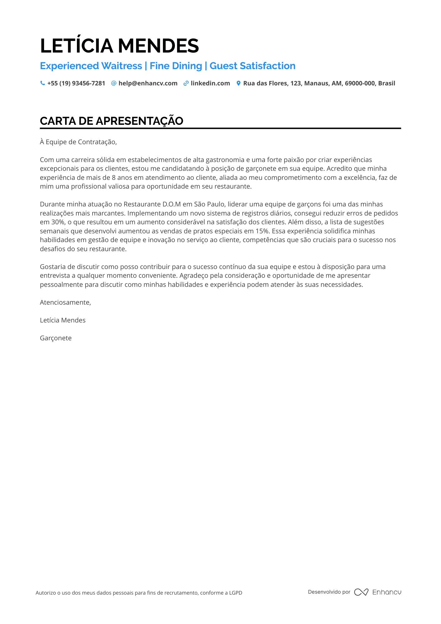 Garçom Meio período