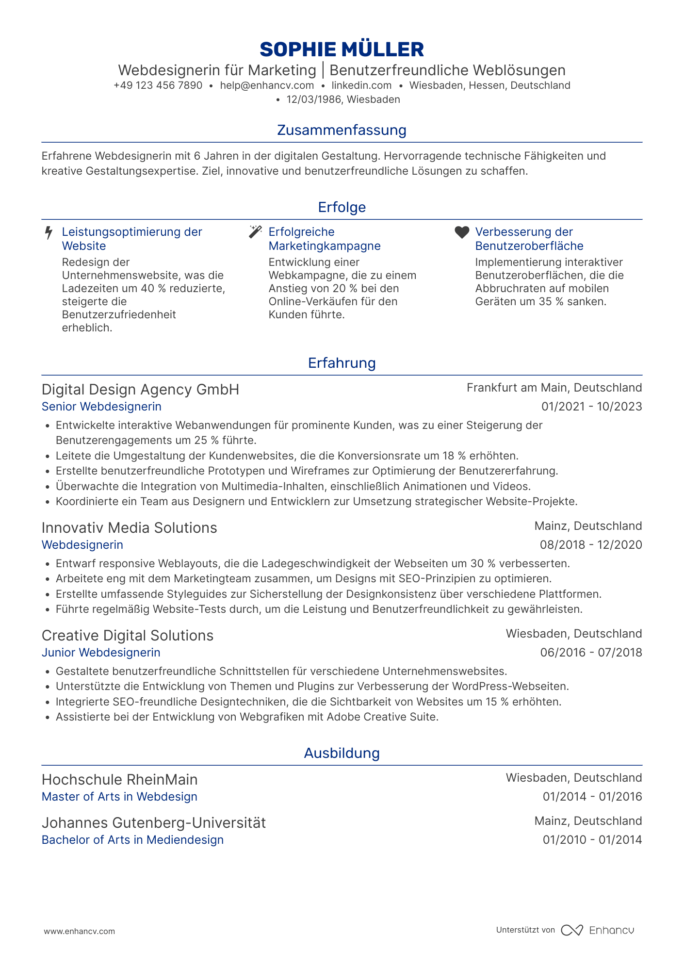 Lebenslauf in Webdesigner für Marketing