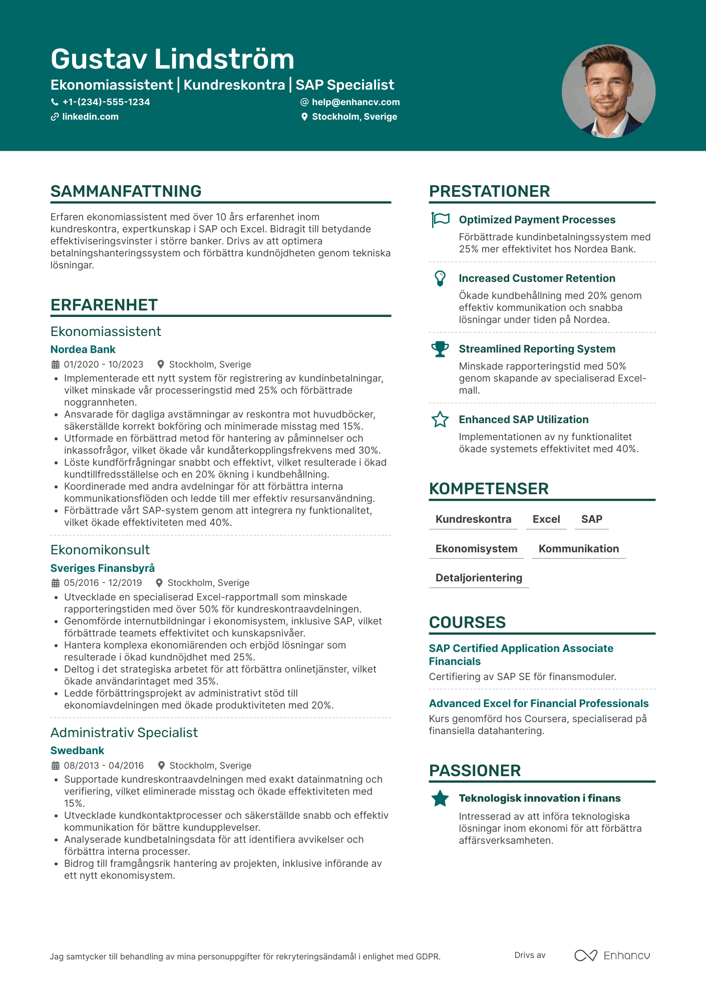 CV för Ekonomiassistent Kundreskontra
