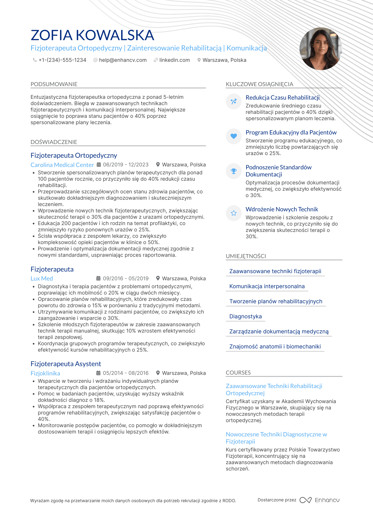 CV dla Fizjoterapeuta Ortopedyczny