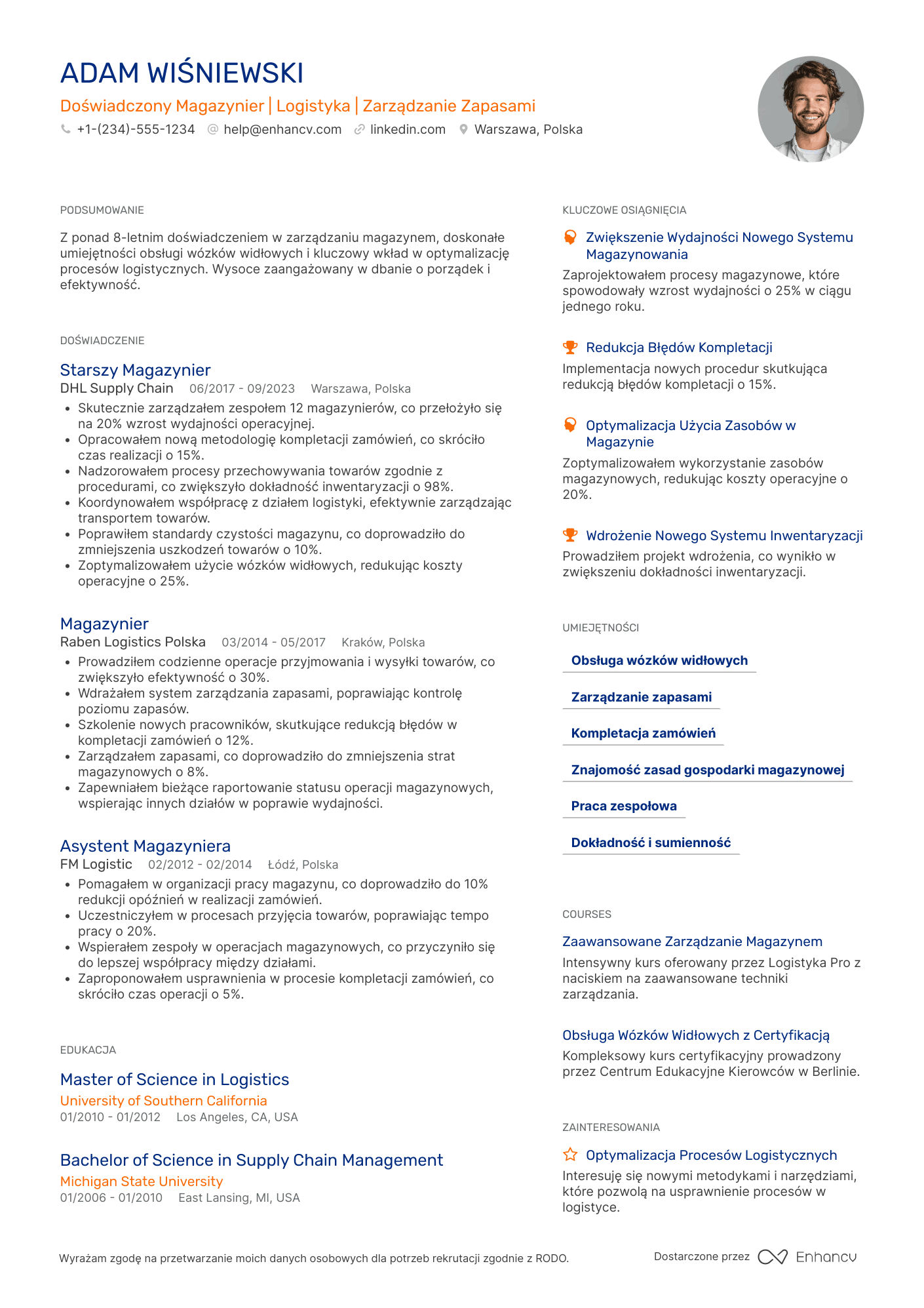 CV dla Magazynier z Doświadczeniem