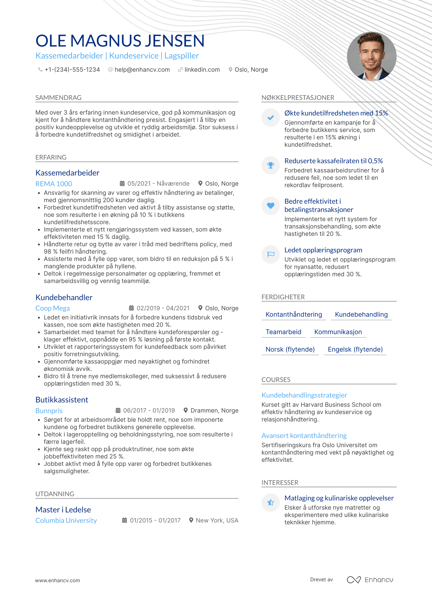 CV for Kassemedarbeider i dagligvarebutikken