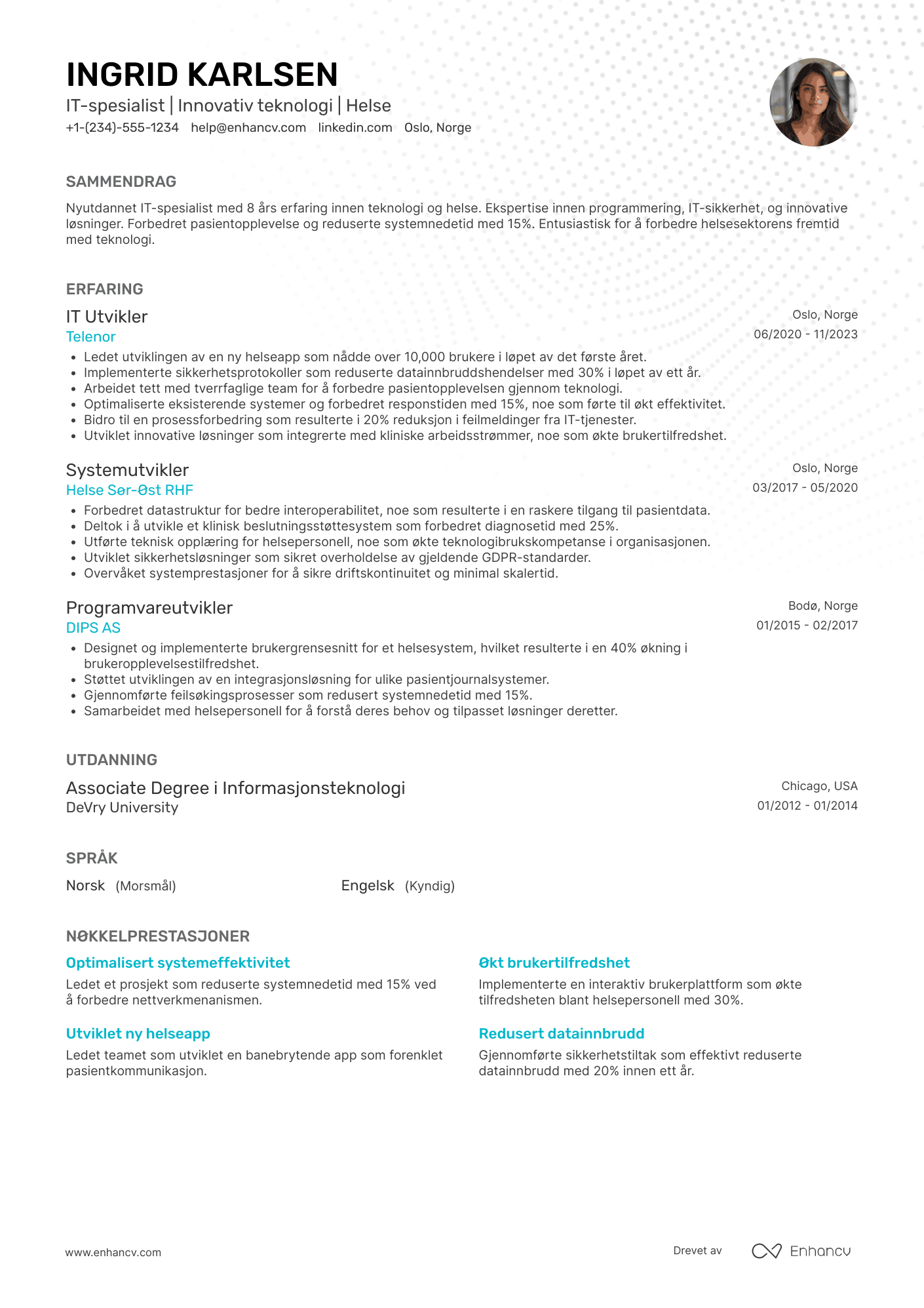 CV for Nyutdannede IT spesialist i helsesektoren