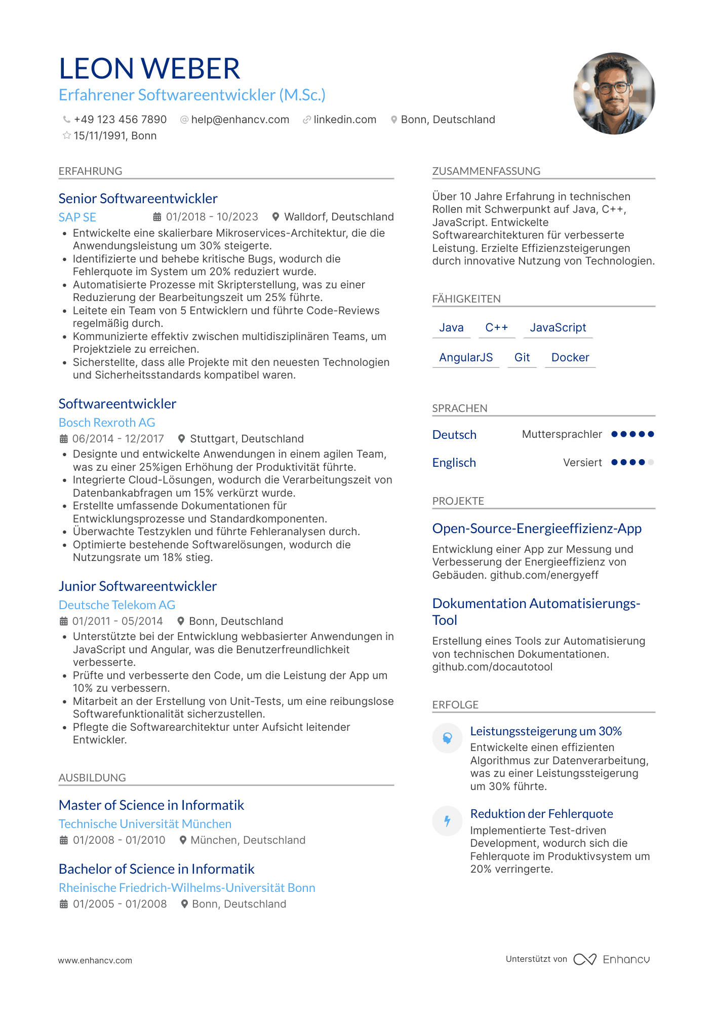 Lebenslauf als Erfahrener Softwareentwickler