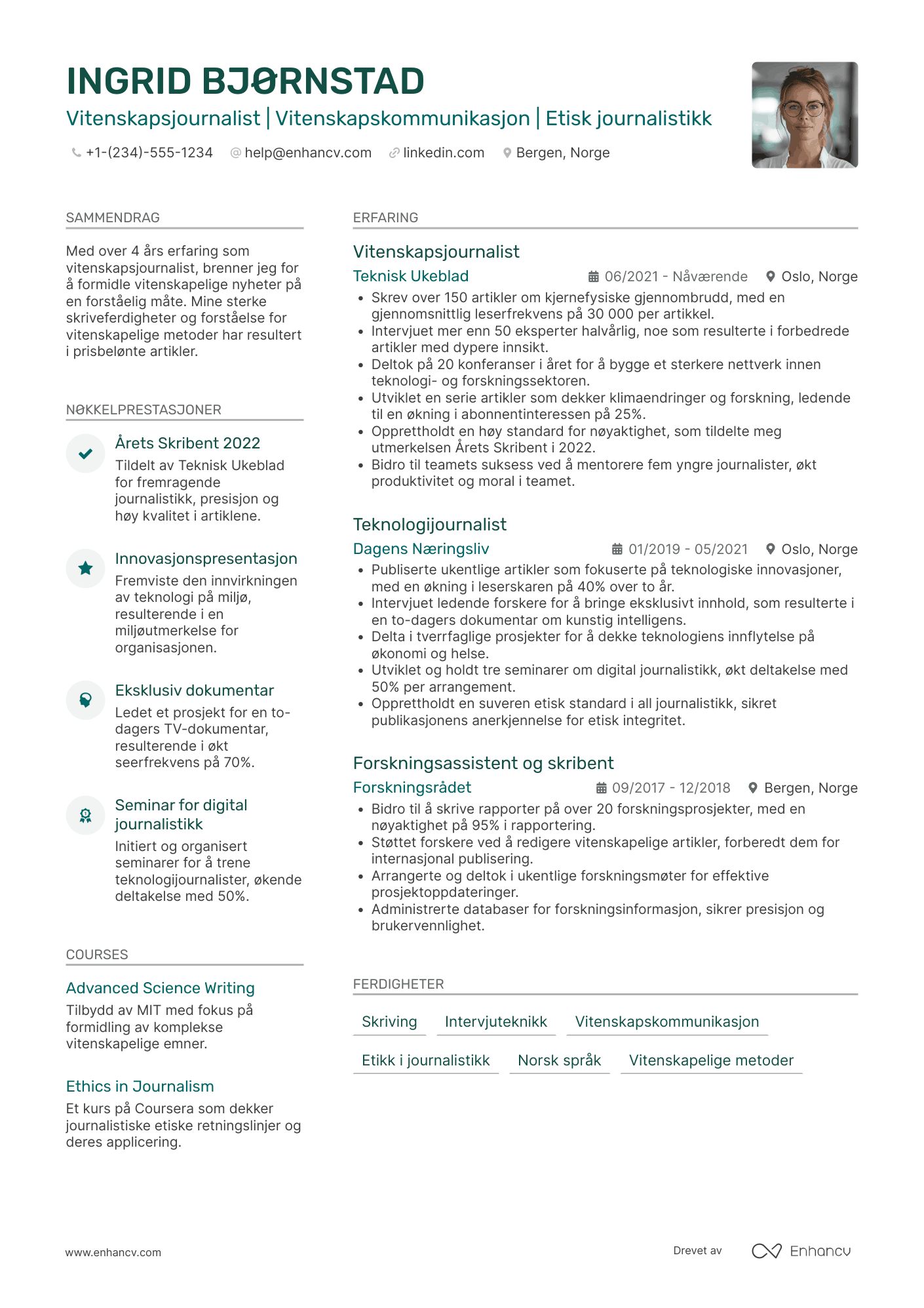 CV for Vitenskapsjournalist
