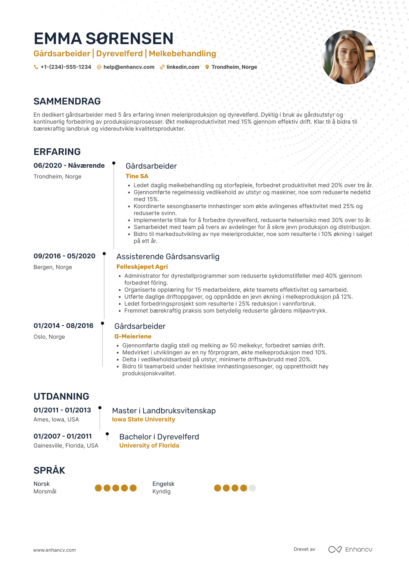 CV for Gårdsarbeider i meieri